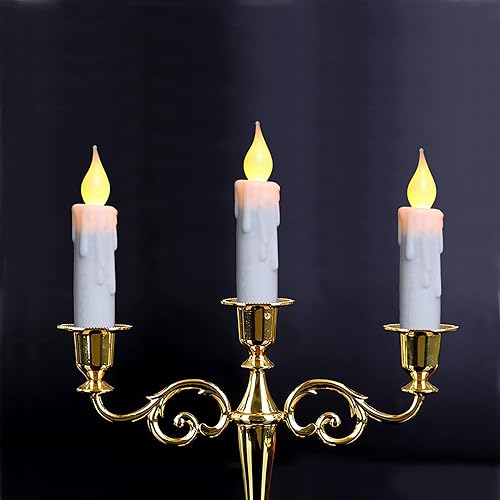 Miniatura 4 de CVHOMEDECO. Velas cónicas parpadeantes LED sin llama, funcionan con pilas, con temporizador, color blanco, 4-34 pulgadas, juego de 3