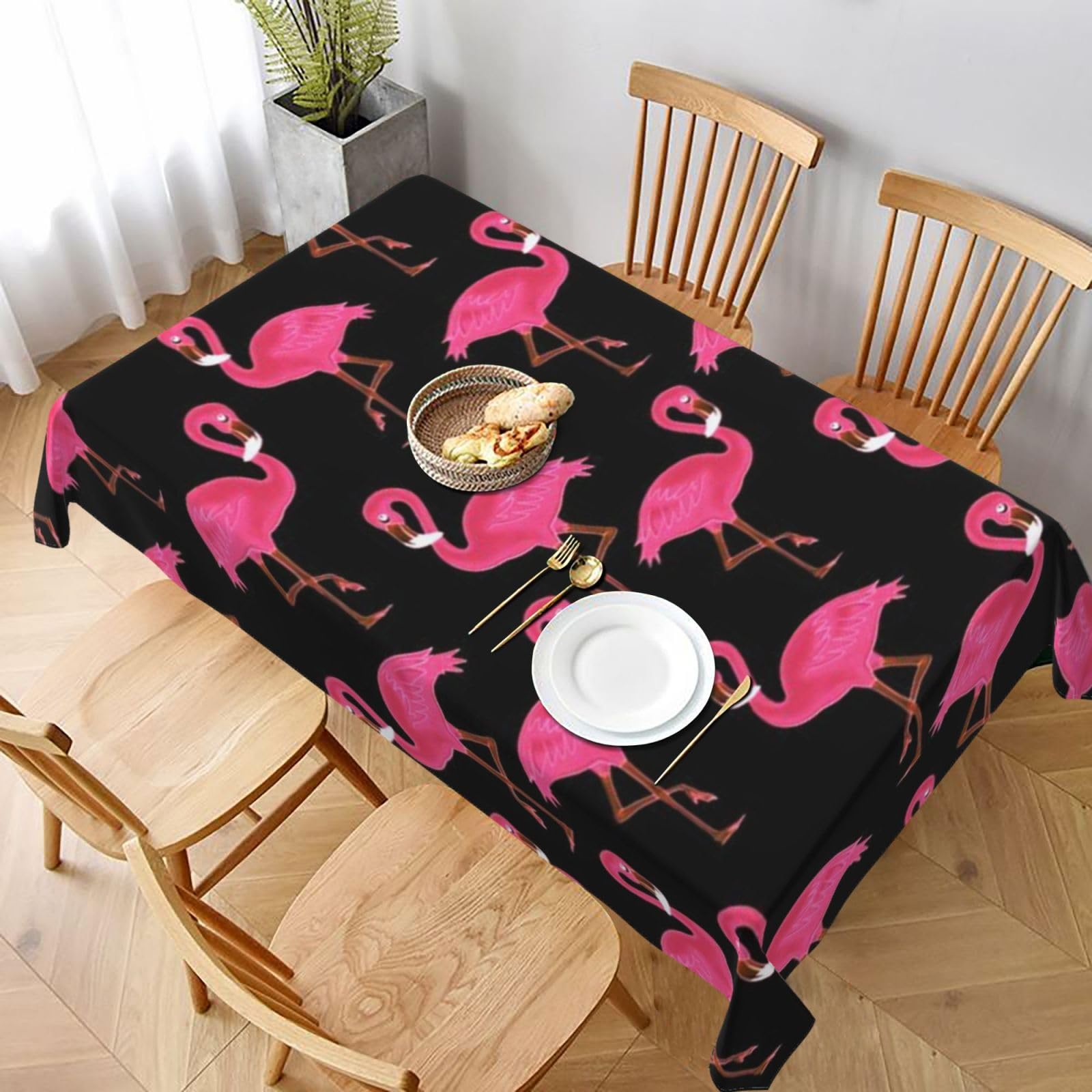 BNVSADC Lovely Pink Flamingos Printed Rectangle Tablecloth 228x152 CM, Water Resistant Polyester Table Cloth Decorative Fabric Table Covers for Kitchen Dining Table Parties Camping