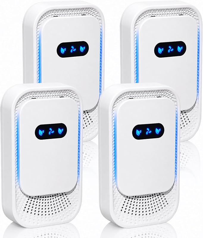 Air Ionizers 4 Pack, Small Negative Ion Air Purifiers, Low Noise Portable Air Freshener for Odor, Smoke, Dust, Pets, Fresh Odor Eliminator Kit (White-4pcs)