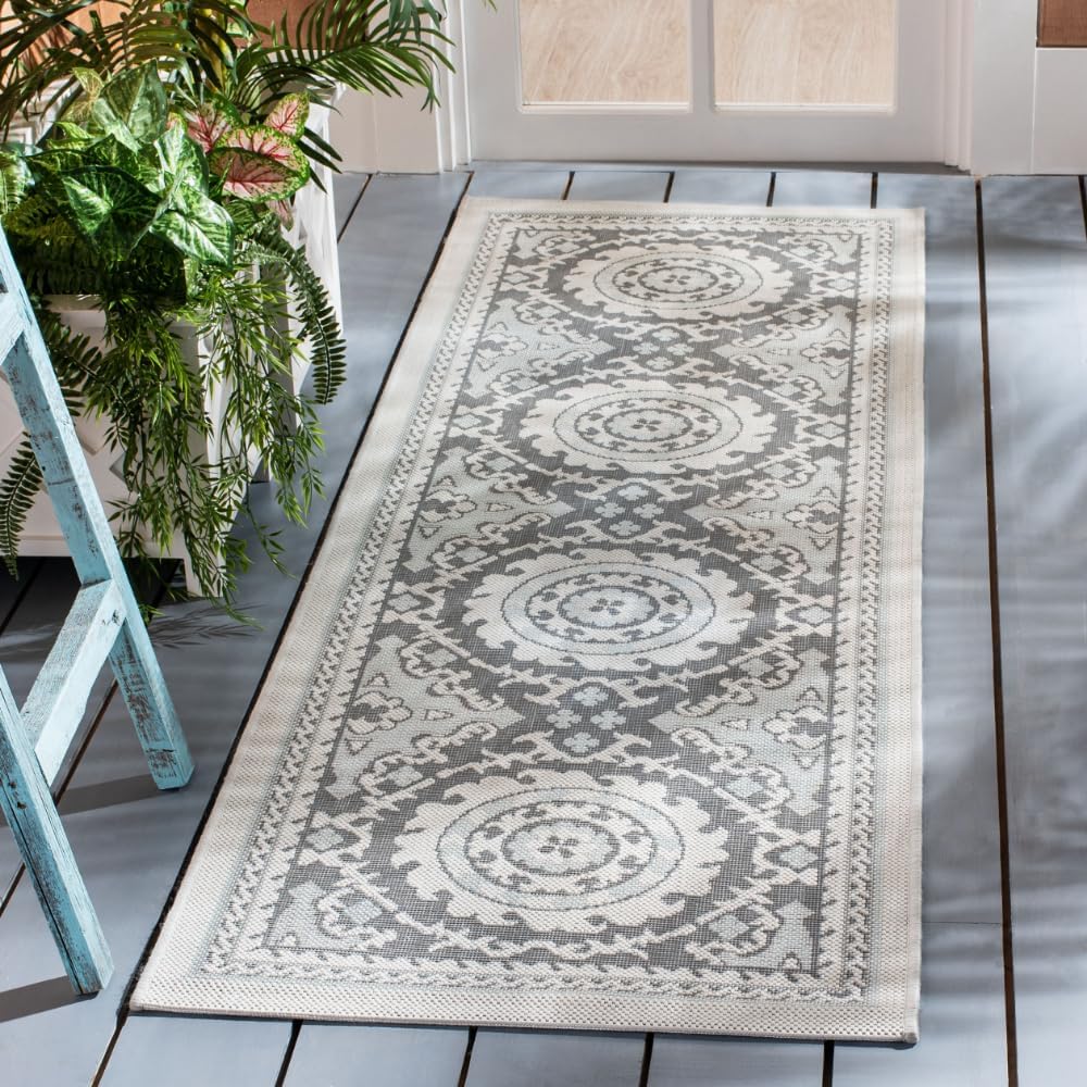 SAFAVIEH Courtyard Collection 2'3" x 6'7" Light Grey/Anthracite CY7059 Indoor/ Outdoor Waterproof Easy Cleaning Patio Backyard Mudroom Runner Rug