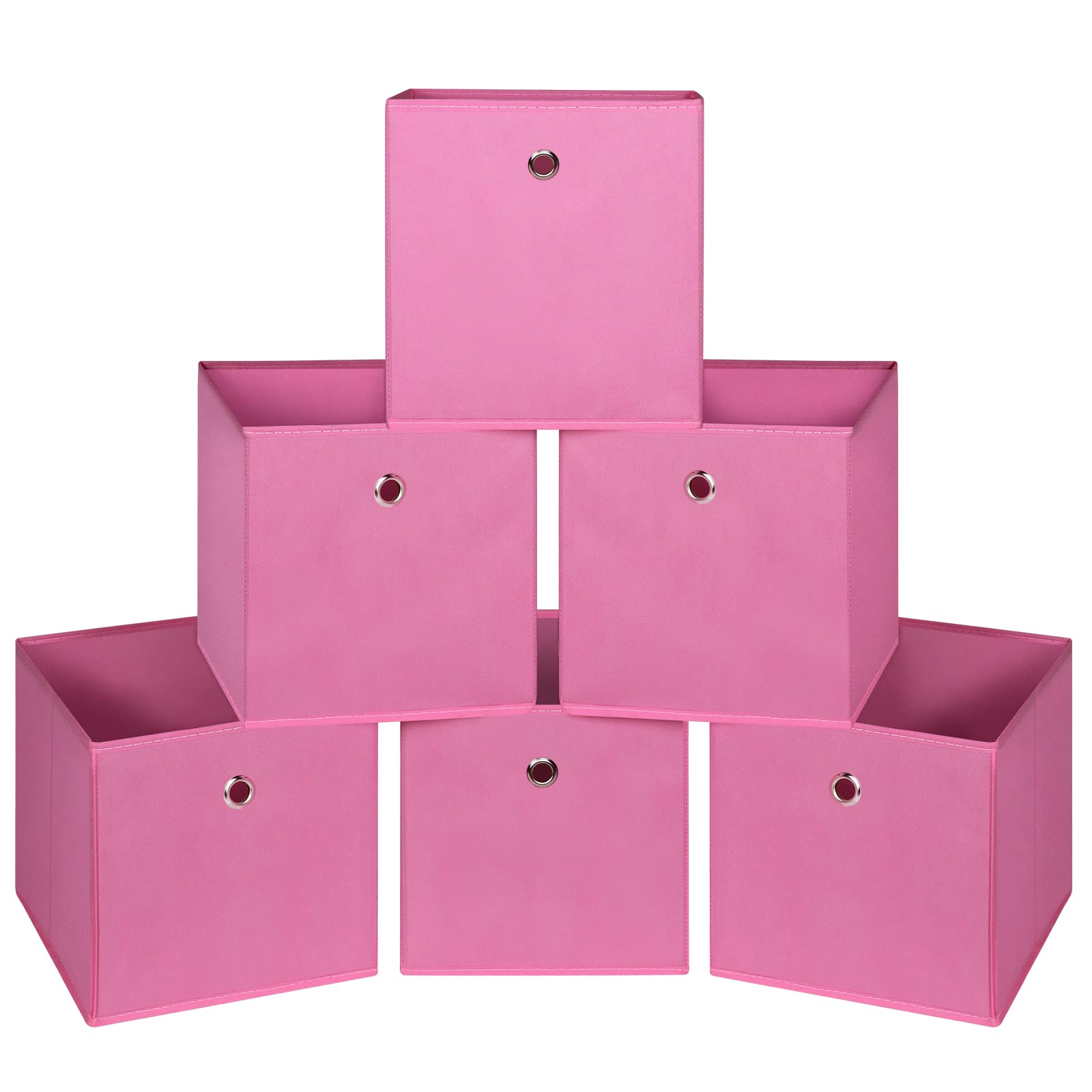 Cubos de almacenamiento plegables, cubos de almacenamiento de tela de 11 pulgadas, cestas organizadoras con asas dobles para el hogar, juego de 6 (rosa)