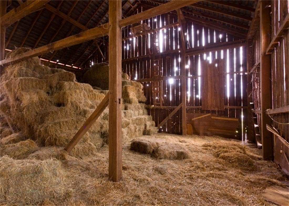 AOFOTO 7x5ft Barn Manger Scene Backdrop Rustic Wooden Farmhouse Interior Straw Stack Hay Bales Christmas Nativity Photography Background Newborn Birth of Jesus Christ in Stable Photo Studio Props