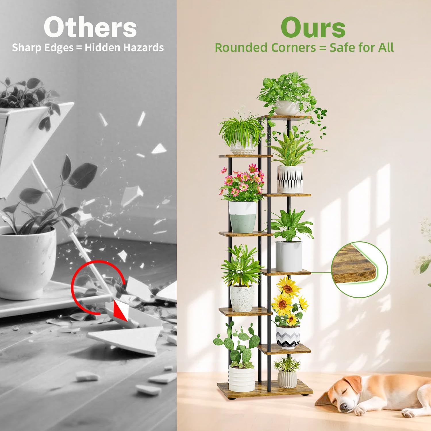 iDavosic.ly 7 Tier Tall Plant Stand Indoor, Tiered Corner Metal Wood Multiple Flower Holder Shelf, 58 Inch Orchid Display Rack for Patio Porch Living Room Balcony Outdoor, Modern Black & Rustic Brown