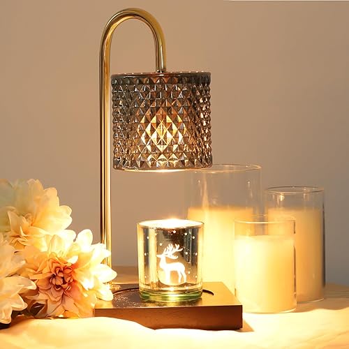 Lámpara calentadora de velas, lámpara de cera con 2 bombillas, temporizador y regulador de intensidad de 7 niveles, se adapta a velas de tarro de