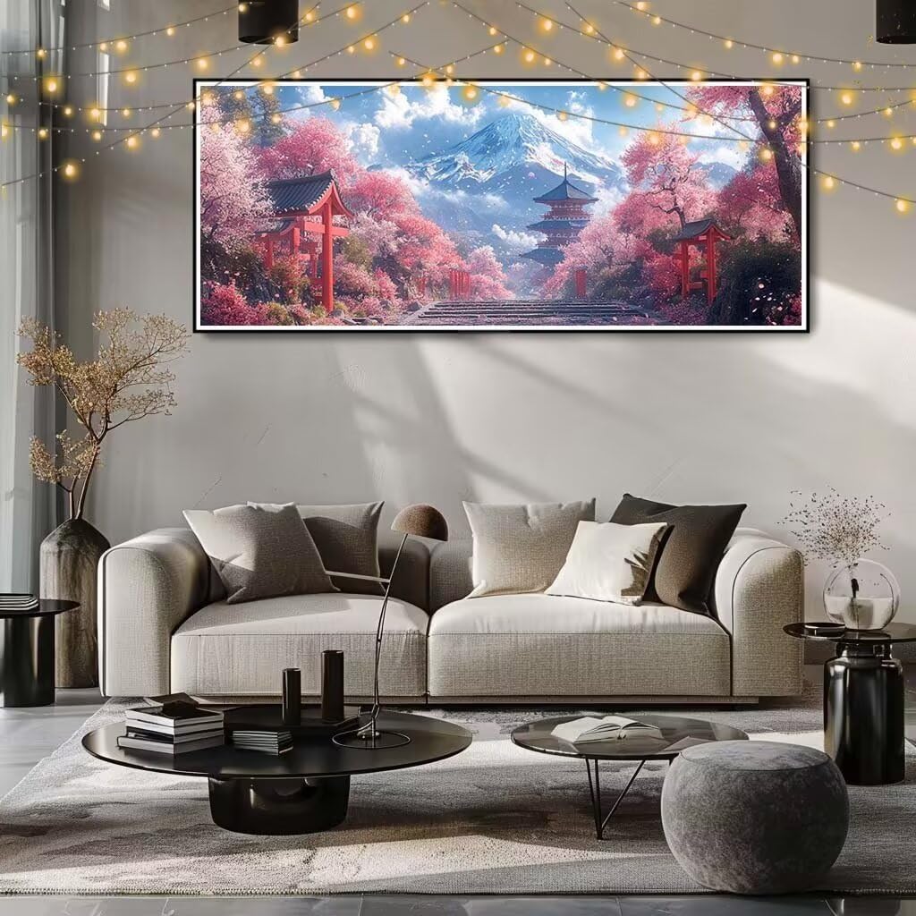 5D DIY diamentowe malowanie kompletny zestaw, góra Fuji, krajobraz obrazy do malowania diamentami, hobby dla dorosłych diamentowa dekoracja do domu 50 x 125 cm 58Y-10477