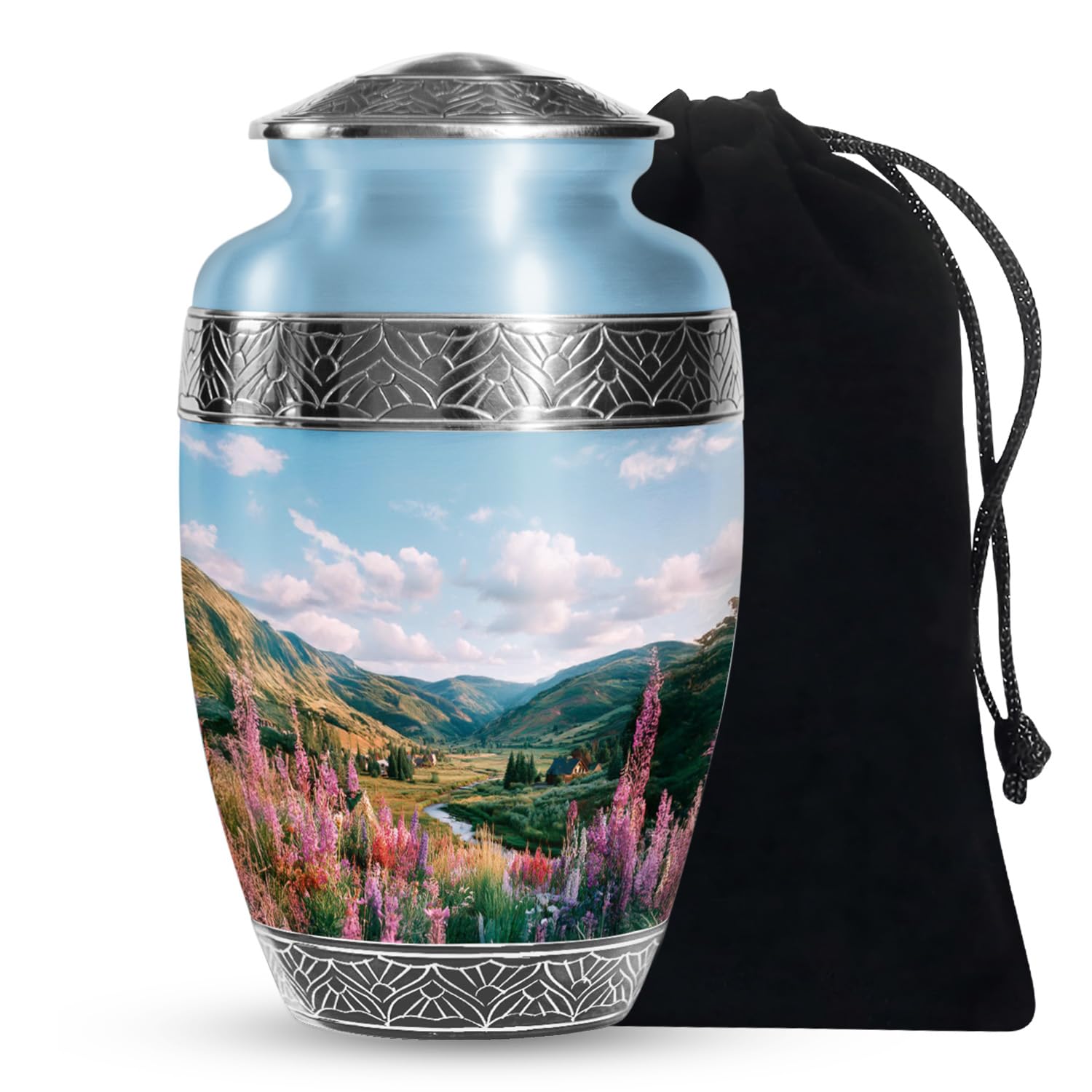Mountain & Sky Keepsake Urn for Human Ashes Adult Male/Female, Burial Urns for Cremation Ash, Mountain & Sky Keepsake Theme Funeral Decorative Urns, Funeral Ash Holder, Large Urn 10Inch - 1Pcs