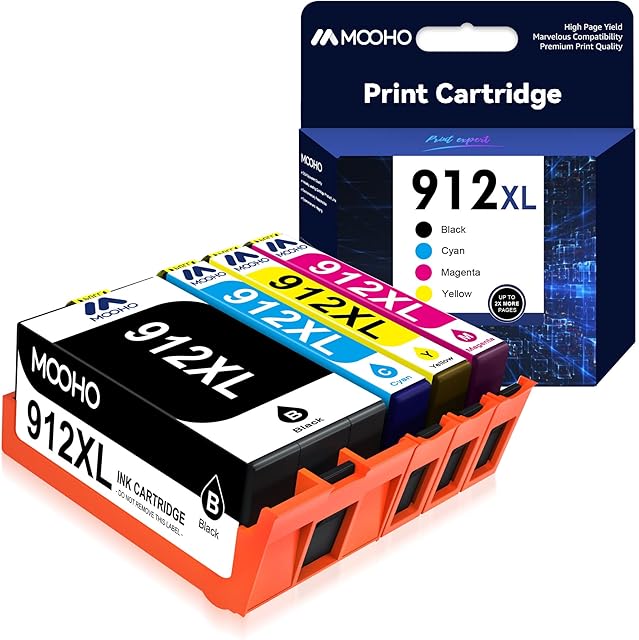 Compatible 912XL 912 XL Ink Cartridges Replacement for HP OfficeJet 8010 8012 8014 8015 8017 for OfficeJet Pro 8020 8022 8023 8024 8025 Printer (1 Black, 1 Cyan 1 Magenta,1 Yellow)