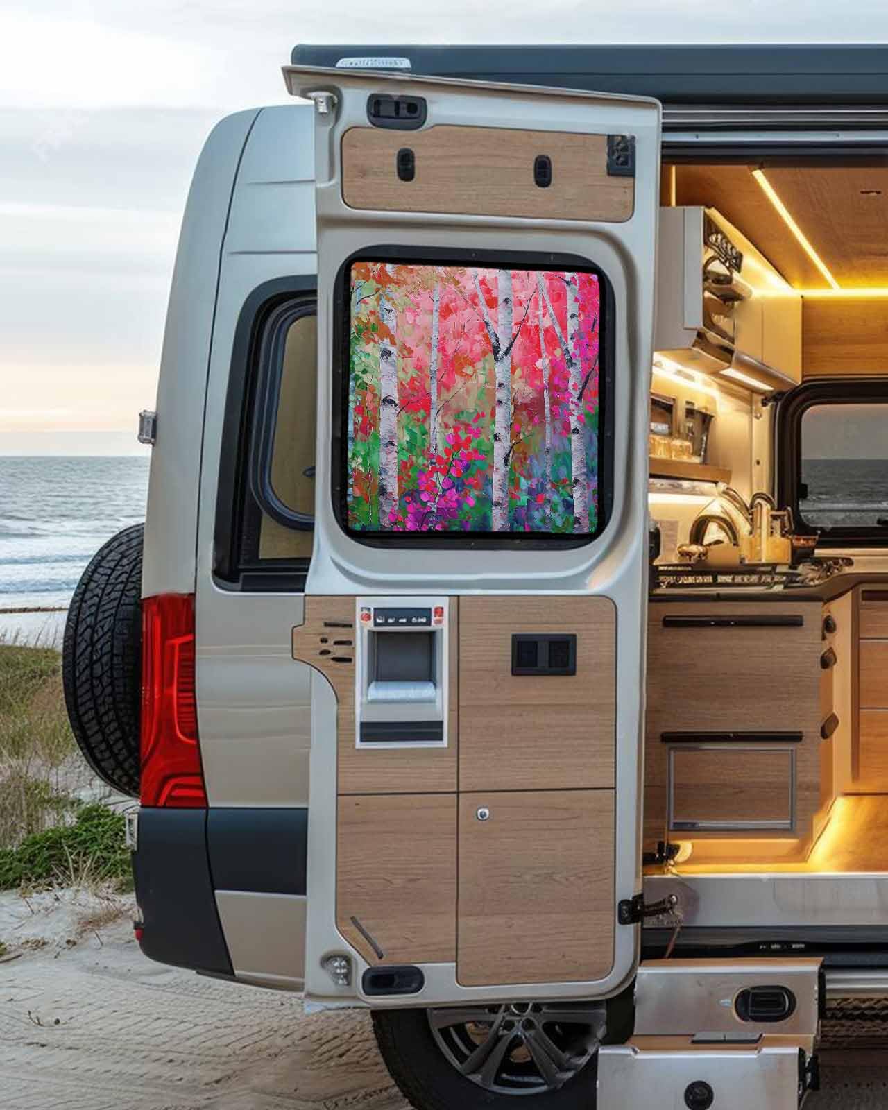 LEOKOTI RV Door Window Shade, Pink Green Oil Painting Blackout RV Window Shades Foldable, Modern Abstract Art Summer Botanical Privacy Insulation Car Covers 16