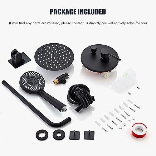 Miniatura 7 de LCEVCGK Sistema de ducha, juego completo de grifo de ducha montado en la pared negro mate para baño con cabezal de ducha de lluvia de 10 pulgadas y