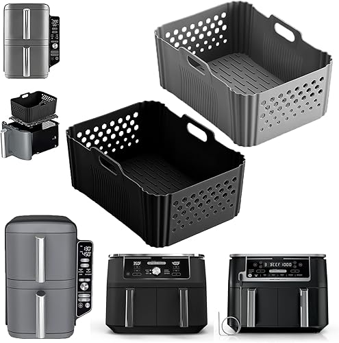 Revestimientos de silicona para freidora de aire Ninja 10QT DoubleStack XL de 2 cestas SL401 SL400 SL451, 2 piezas de revestimientos de silicona