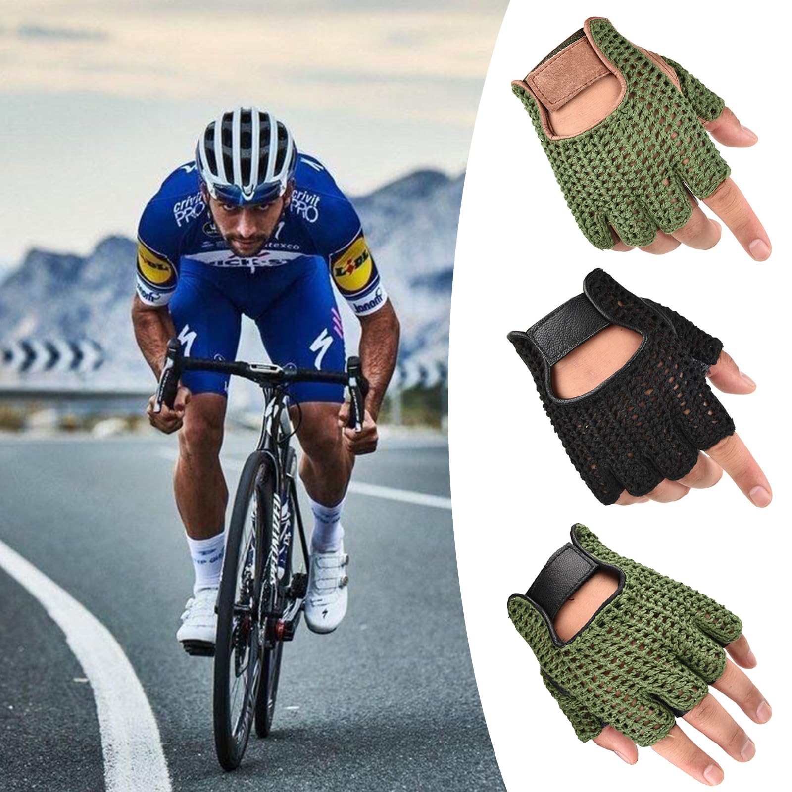 QIEIEI 1Pair Men Wools Leather Gloves Half Finger Fitness Mittens Cycling Outdoor Gloves for Outdoor Cycling and Fitness