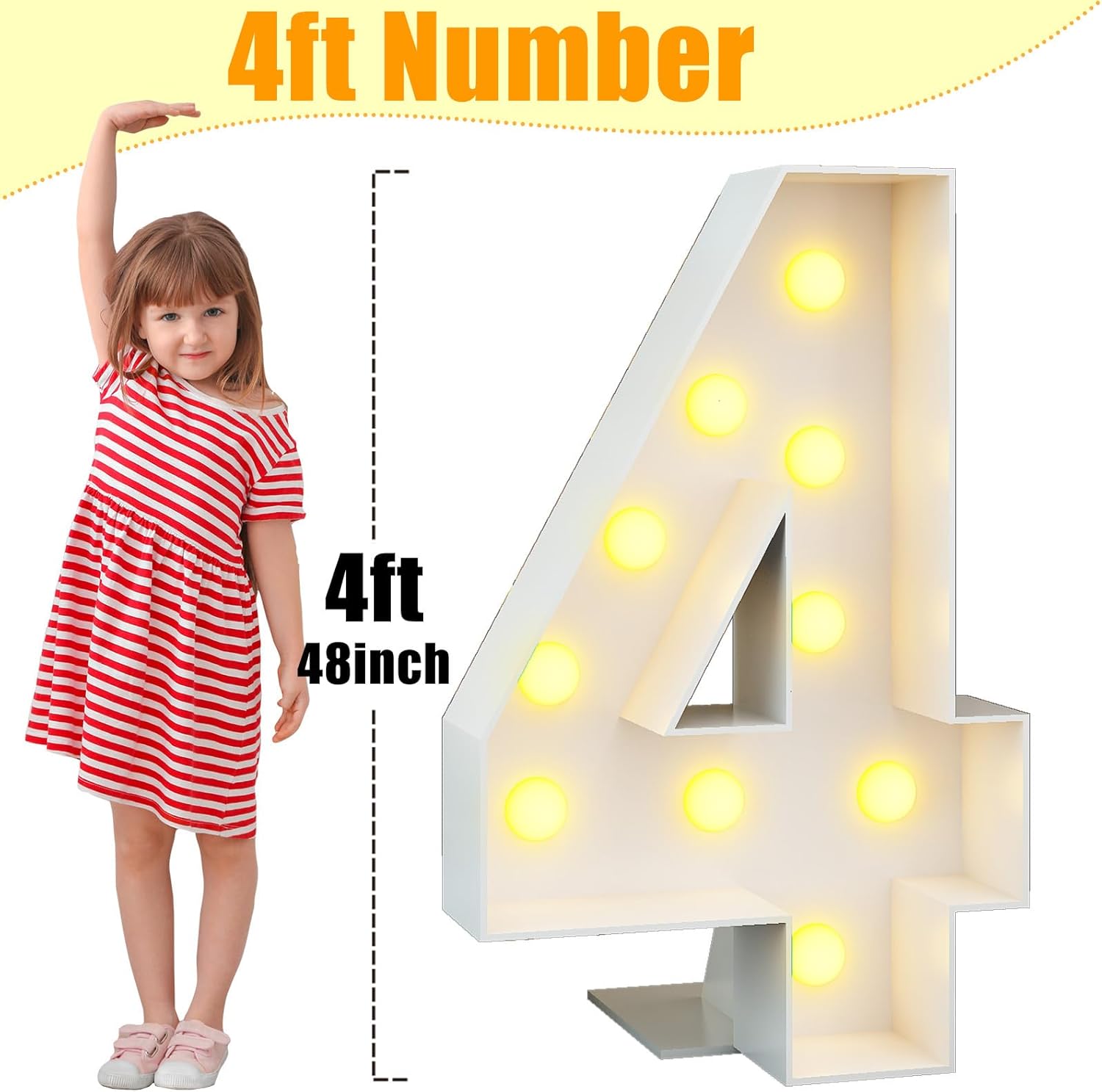 Pack of Light up Number 46 64, 46th 64th birthday Party Decorations with Light, White 4ft Marquee 4 and 6 Numbers, Large Mosaic Frame Letter Cardboard Pre-Cut Thick Foam Board Sign