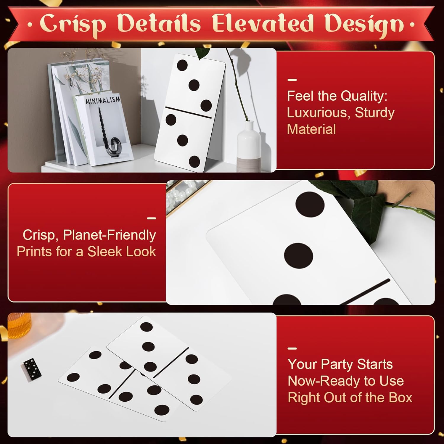 Giant Domino Decor for Casino Theme Party & Game Night - Jumbo 15.7''x7.87'' Cardboard Stand-Up Decoration | Reusable Havana Nights & Birthday Party Props (5 Pcs Large Domino Paper Board)