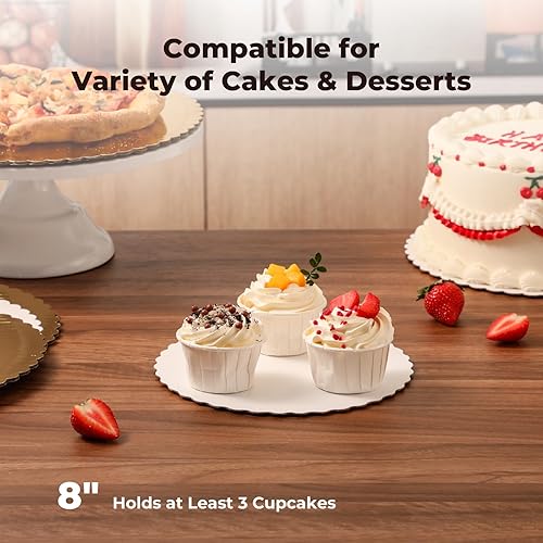 Miniatura 10 de Fit Meal Prep Paquete de 20 Tableros para pasteles de 6 pulgadas, círculos de cartón blanco desechables, base redonda, pastel pequeño, postres y
