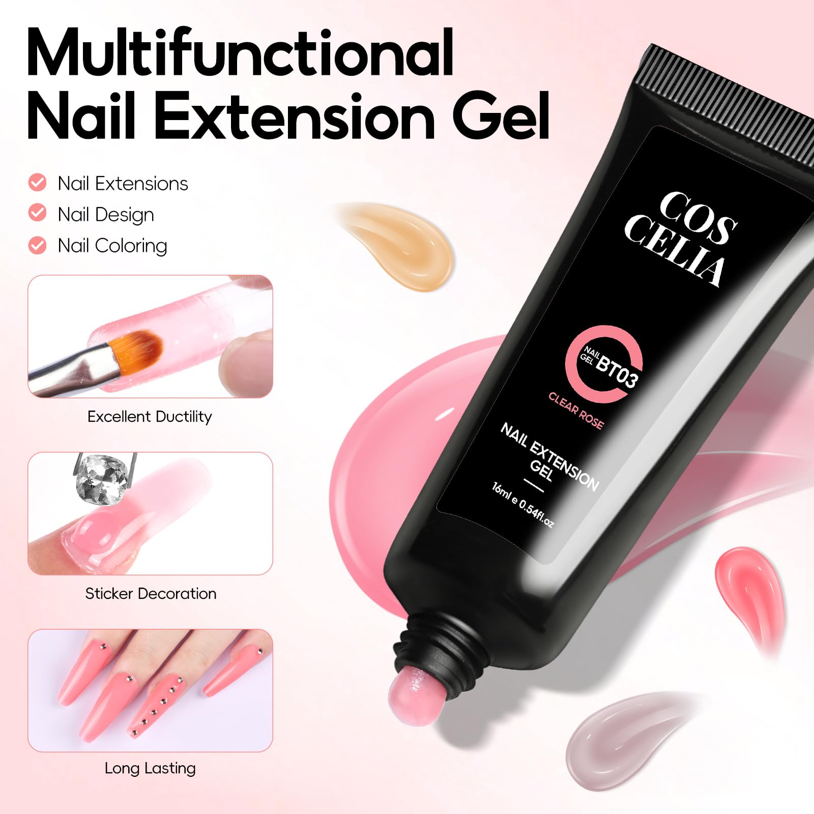 COSCELIA Poly Nail Ongle Gel Kit 40pcs, 18 x 16ML Professionnel Poly Extension Tube Gel avec Base et Top Coat Faux Ongles, 30ml Slip Solution Nail Art Outil