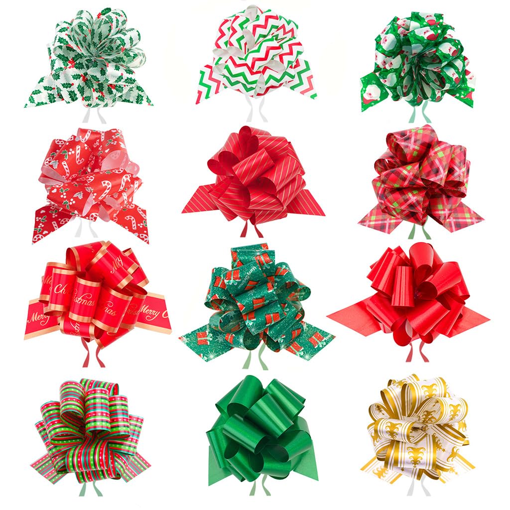 jijAcraft 12PCS Christmas Pull Bows: 5inch Wide Pull Bows for Gift Wrapping