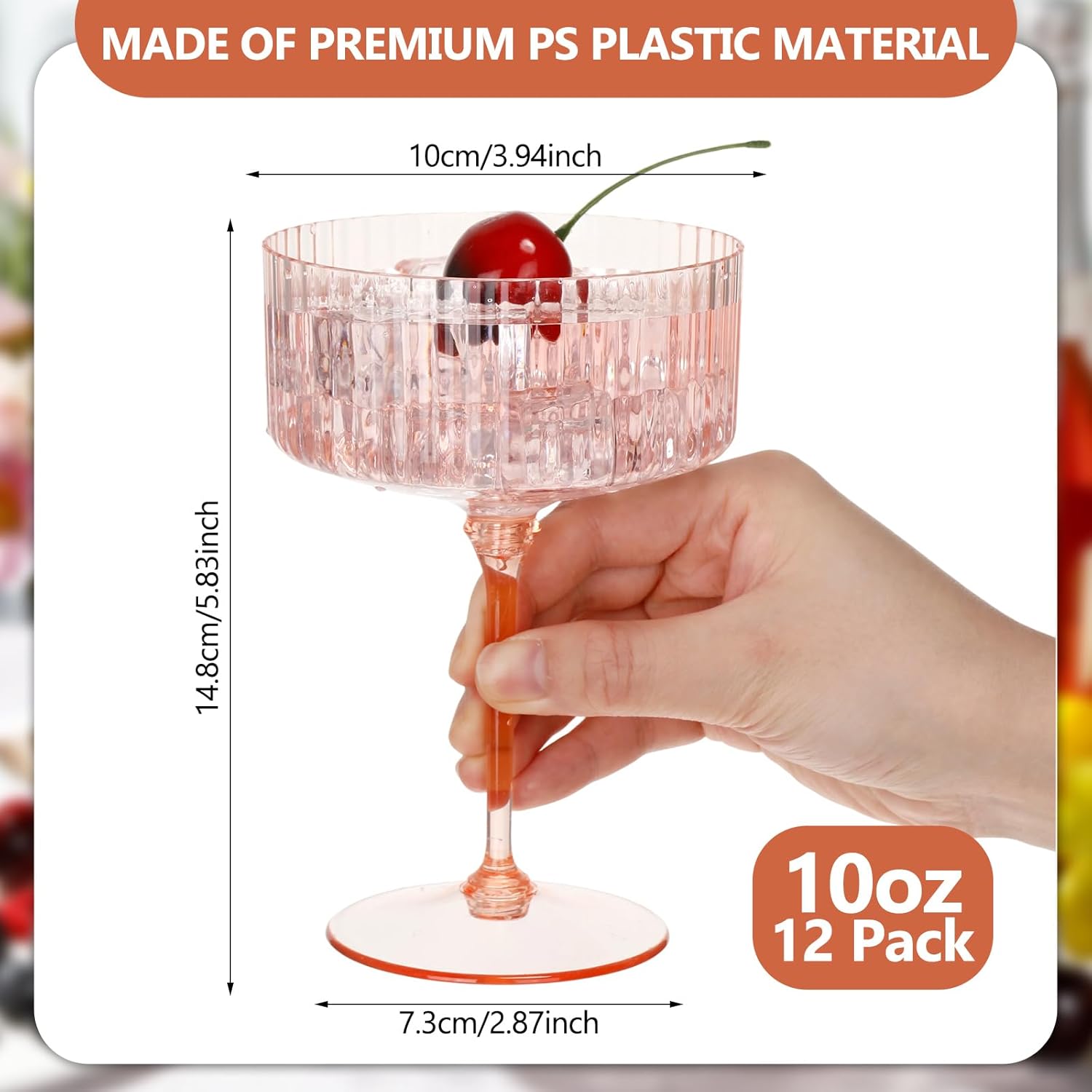 12 pcs ribbed martini glasses 10 oz disposable plastic vintage ribbed coupe glasses unbreakable dessert parfait glassware for wedding birthday party supplies (champagne powder) champagne powder 12