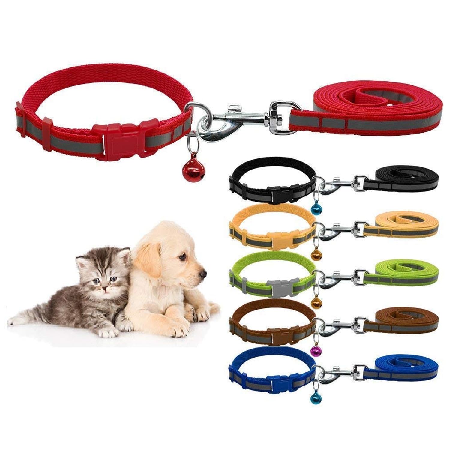 Jainsons Pet Products Stylish Sturdy Reflective Nylon Leash Collar Set with Jingling Bell Safety Control Comfort Nylon Leash Collar Set for Small Dogs, Cats, Kitten, Puppy Dog (1 CM, RED) (B0CRZ64DTZ) Amazon Price History, Amazon Price Tracker