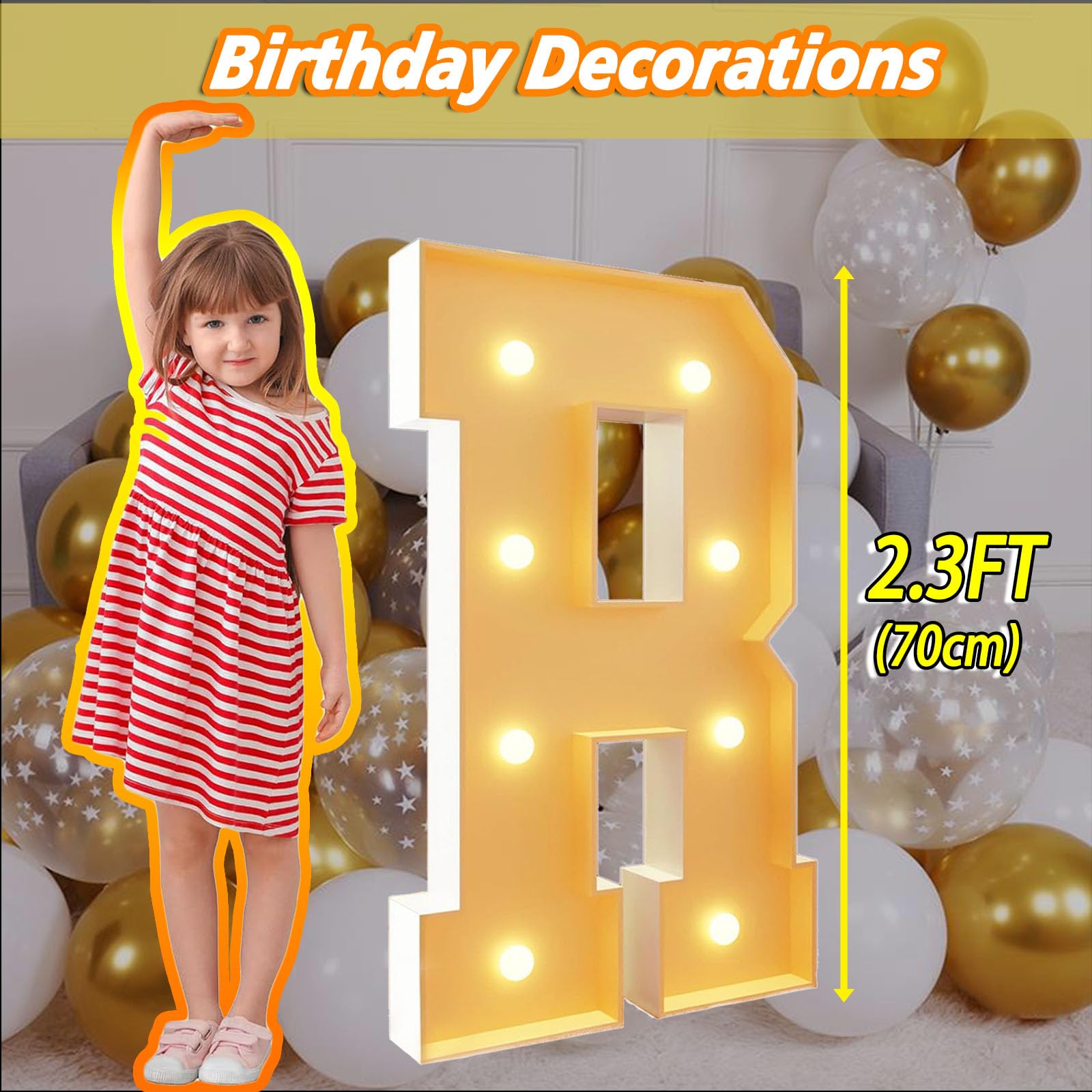 Números iluminados de 70 cm de Alto, Letras R, decoración de cumpleaños, Marco precortado, Kit de cartón de Espuma, Letras de Mosaico Grandes para decoración de Bodas, Baby Showers