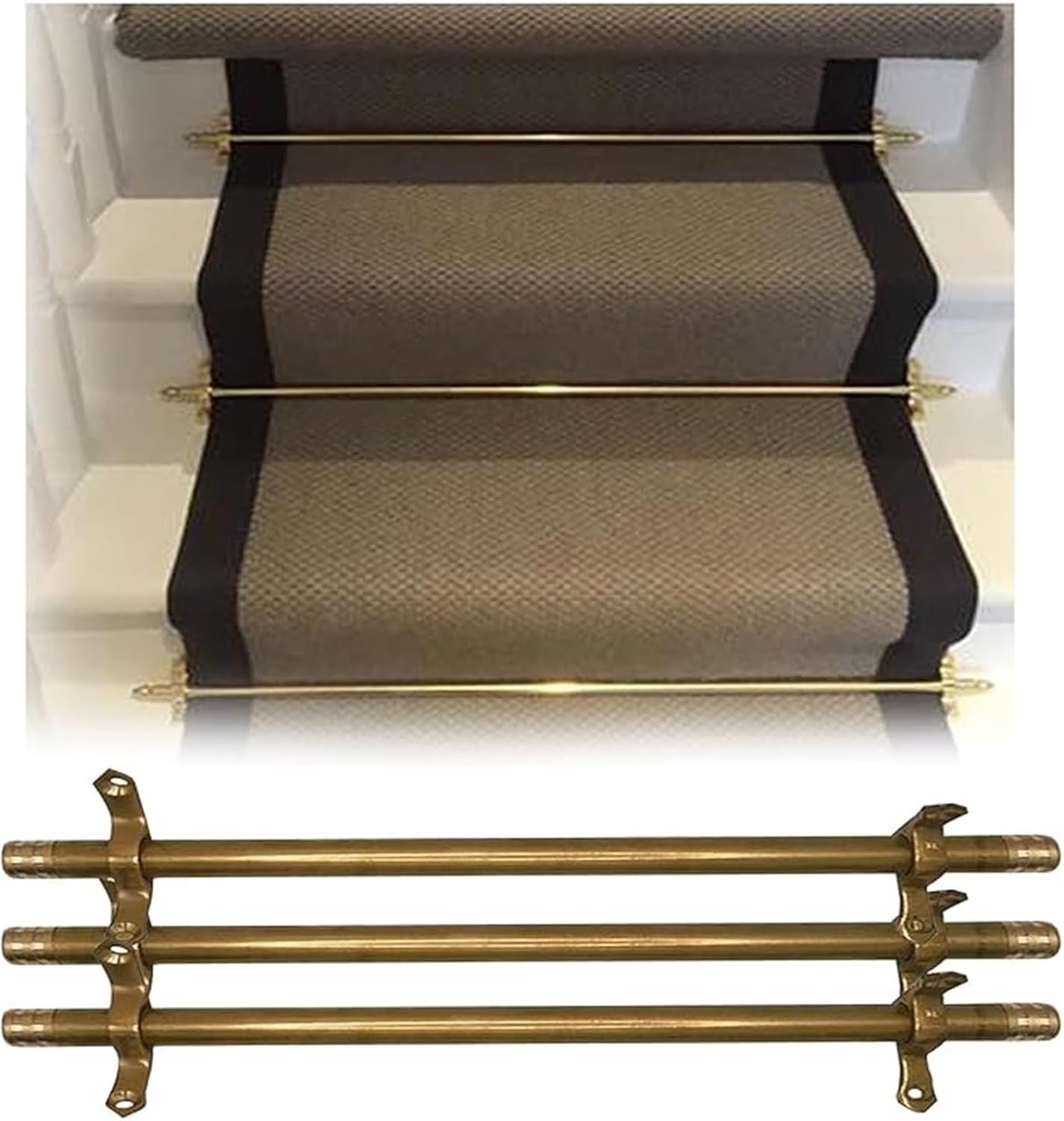 51~127 Cm Commercial Home Staircase Carpet Runner Holder Bracket Hardware, Long Stair Runner Rods, Brass, 3/5/10/12/14/16pcs for Villa Office Commercial Space(3pcs,97 cm (38 in))