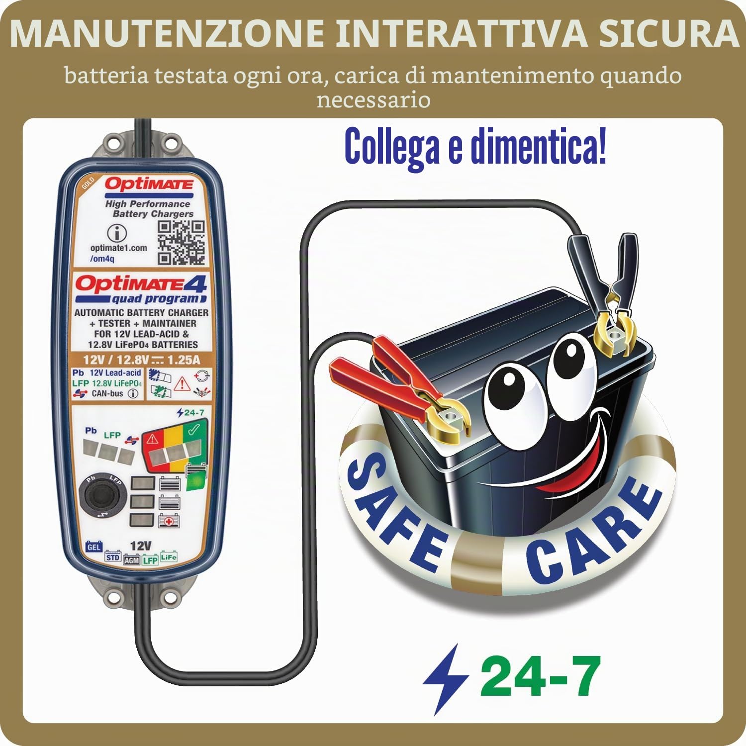 OptiMate 4 Quad Program Premium Caricatore per Batterie al Piombo Acido e al Litio - Include cavo per presa accessori BMW