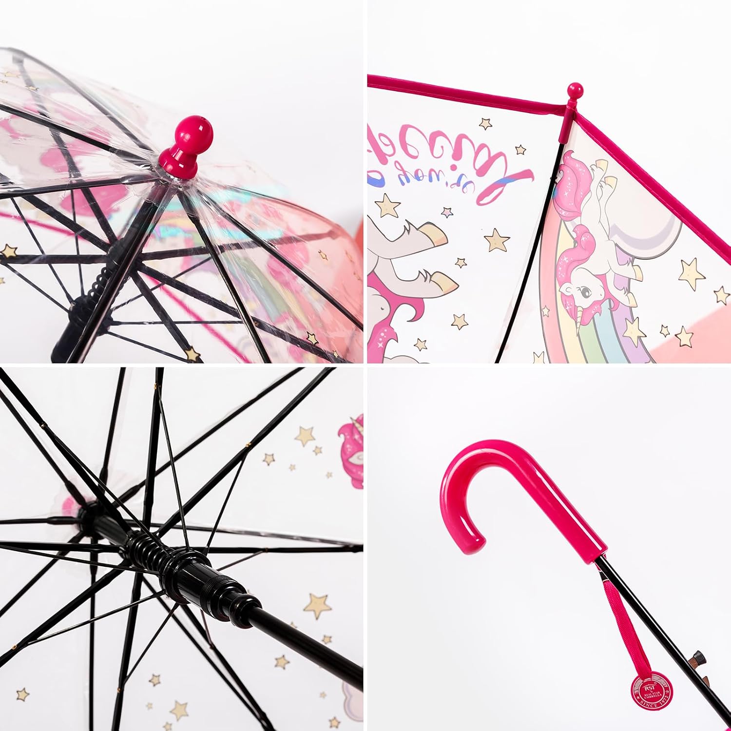 Kid's Cute Cartoon Transparent Umbrella, Lightweight Compact One-Button Automatic Open for Boys and Girls