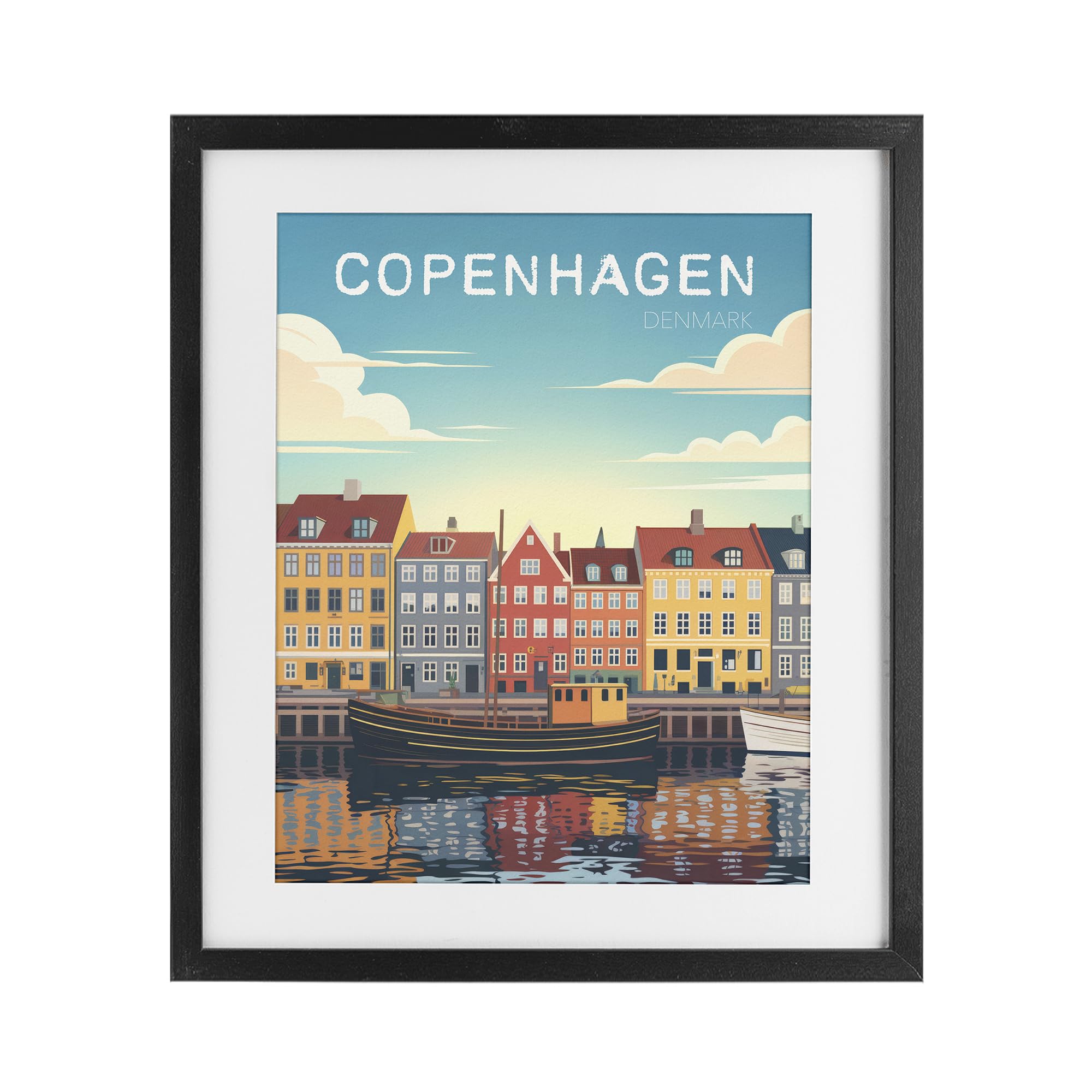 'Copenhagen Cityscape with River'| Framed Print Under Glass