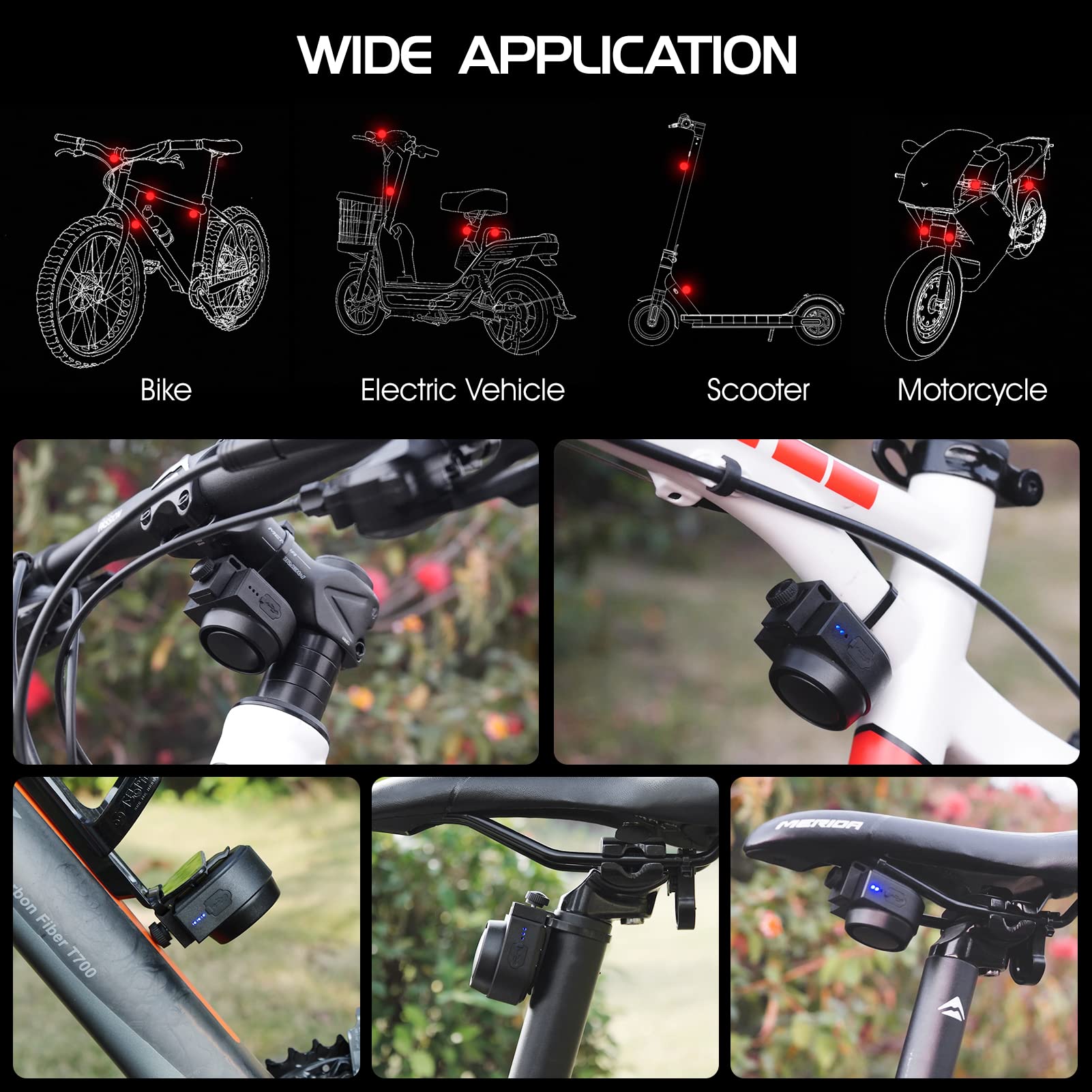 Sunydog Wireless Bike Horn 115dB Loud Bicycle Anti-theft Horn IPX5 Bicycle Alarm Bell with 5 Sound Modes 3 Vibration Sensitivity Adjustment 3 Volume Adjustment - Image 2
