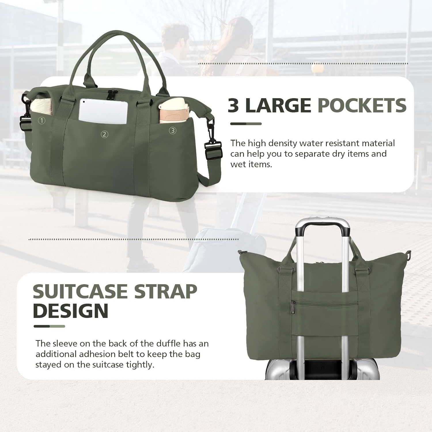 Travel Duffle Bag, Waterproof Weekender Bag Carry On Tote Bags for Women, Travel Essentials Sport Gym Bag for Men, Hospital Bag for Labor and Delivery, Overnight Bag Luggage Bag with Trolley Sleeve - Image 5