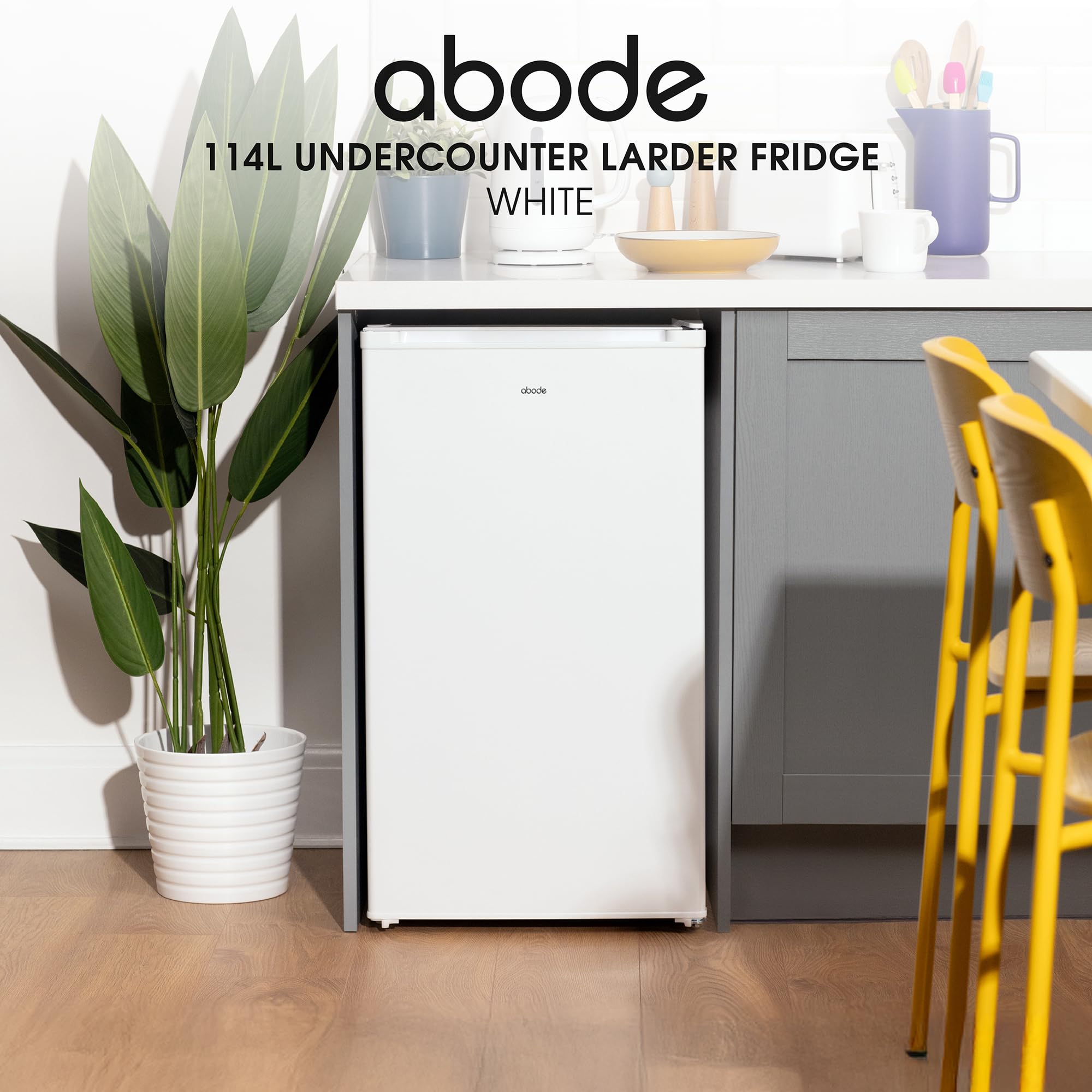 Abode Under Counter Fridge 50cm Wide Freestanding White 114 Litre Removeable Glass Shelves & Drawer, Adjustable Feet & Reversible Door A85UCLF504E1W (New 2025 Model, White) - 5