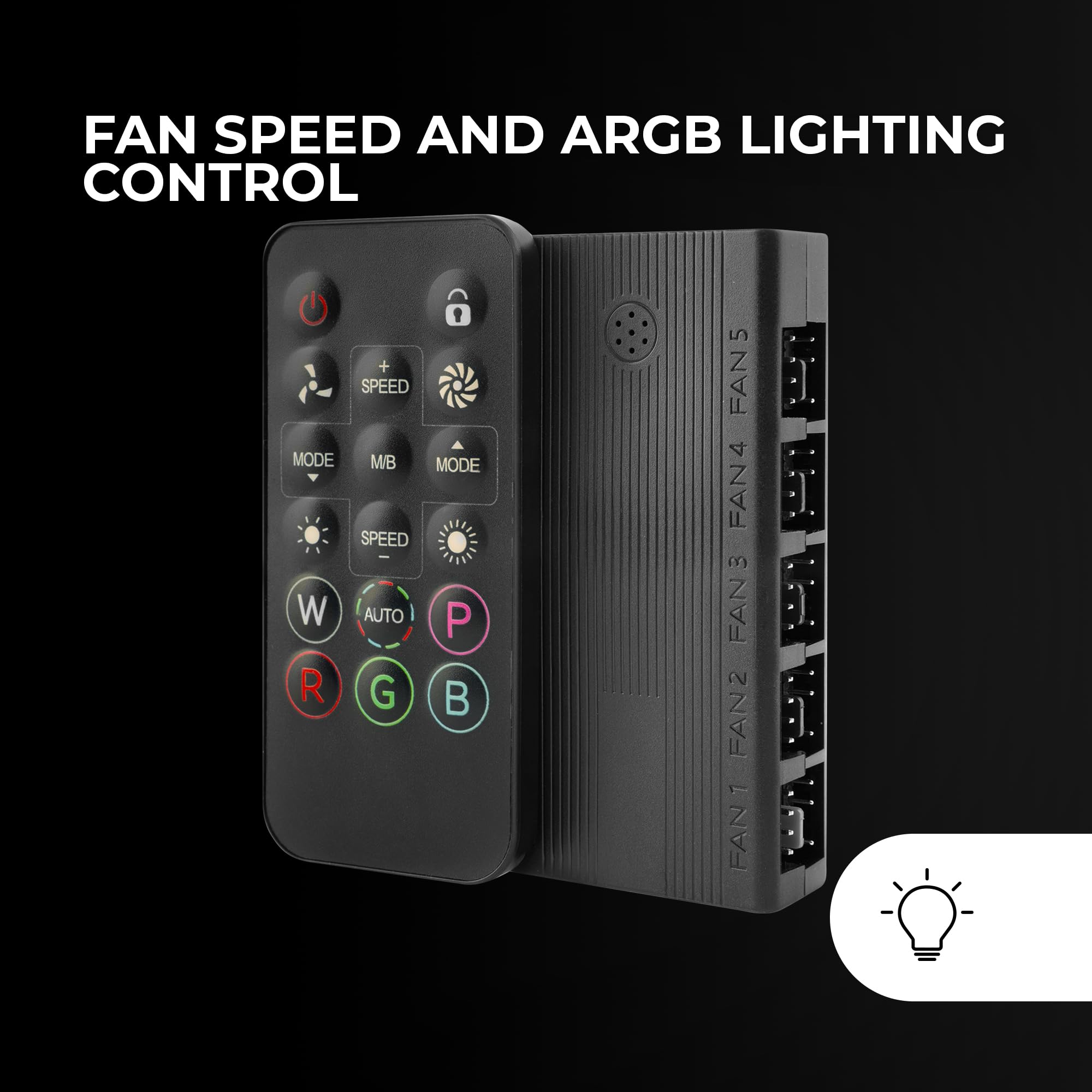 Mars Gaming MF-HUB, Hub di Controllo Ventole PWM, Controller di Velocità fino a 10x Ventole e Illuminazione ARGB fino a 10x Dispositivi, Telecomando, Compatibilità Totale ARGB, Nero