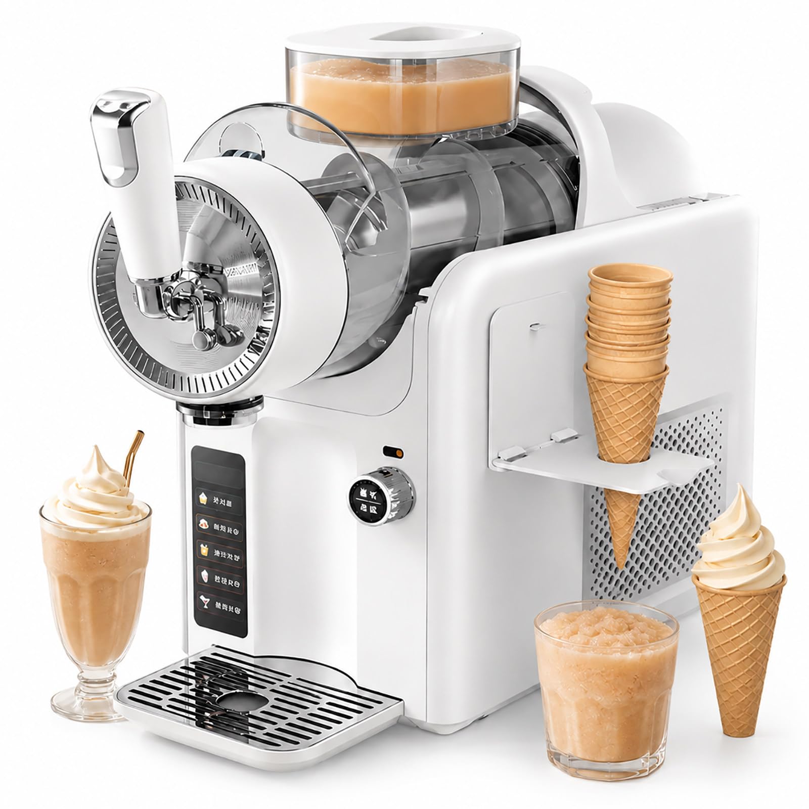vnmudzeo Slushie Machine No Ice Needed, 2L Freeze Drink Maker - 185W Slushy Maker with 5 Presets, LED Display, Auto Clean for Home Party White