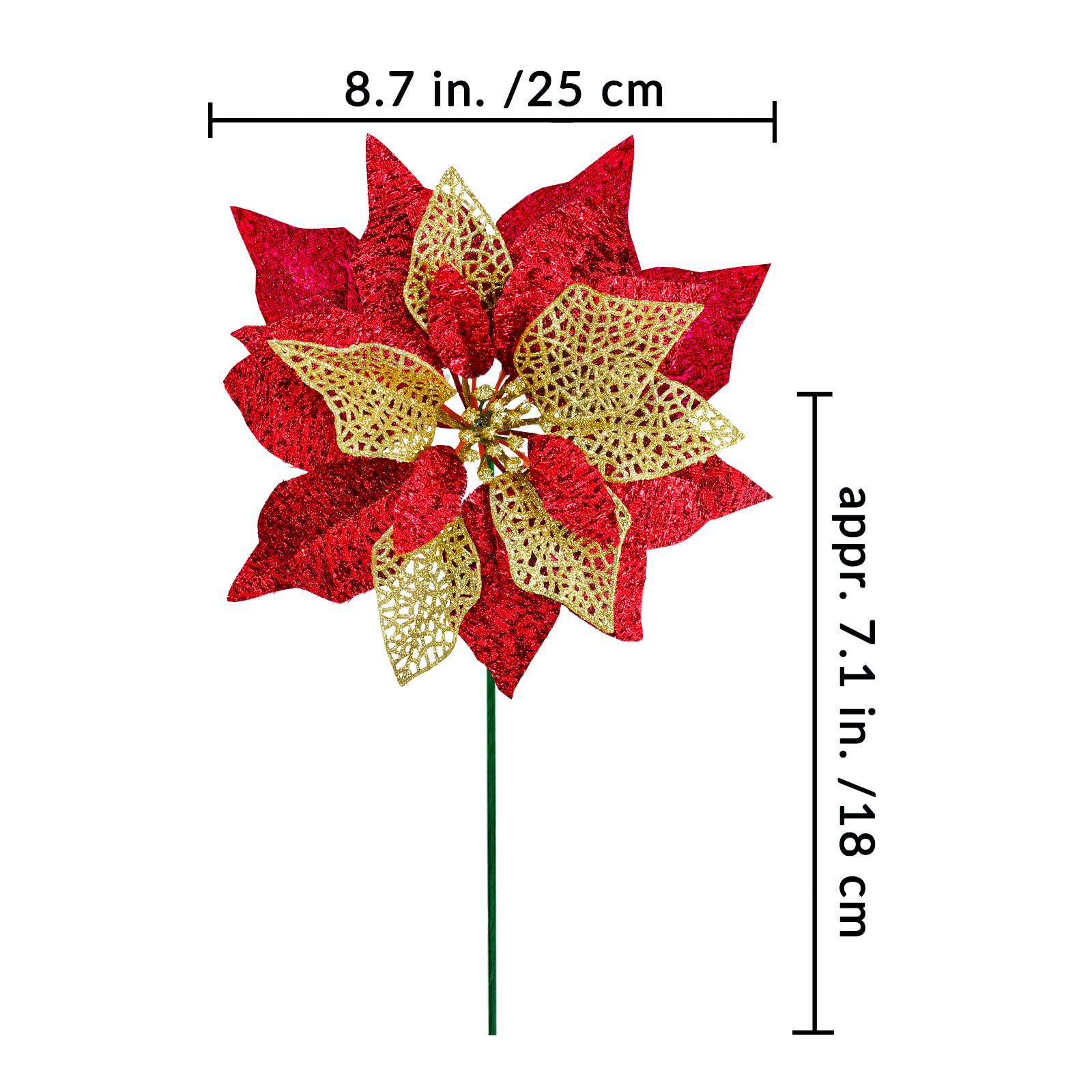 Winlyn 14 Set Weihnachten Rot Metallic Glitzer Künstliche Weihnachtsstern Blumen Picks Weihnachtsbaum Ornamente für rote Weihnachtsbaumkränze Girlande Winter Hochzeit Urlaub Dekoration mit weißer