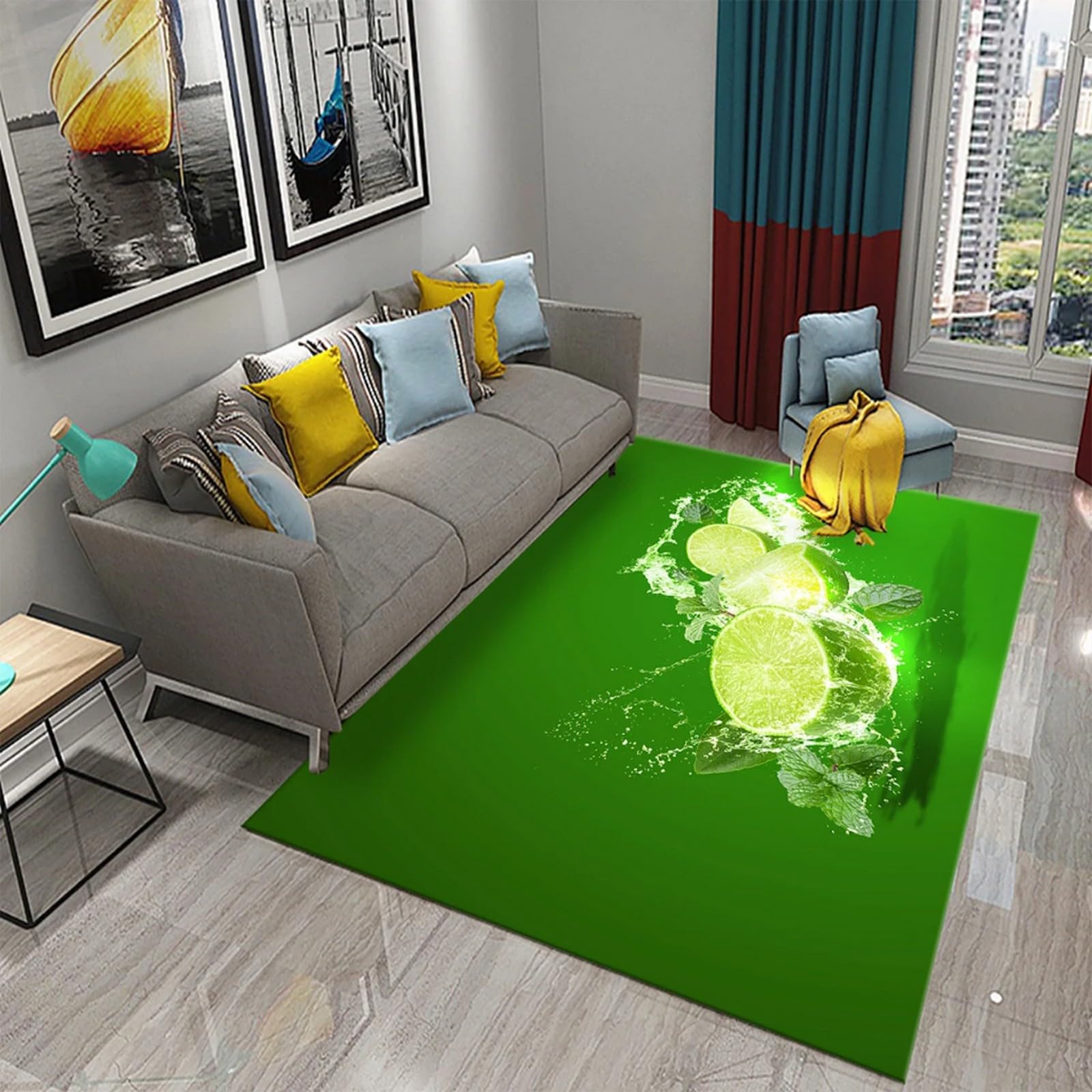 Tapis antidérapant de sol résistant aux taches 120x160 cm imprimé agrume 3D