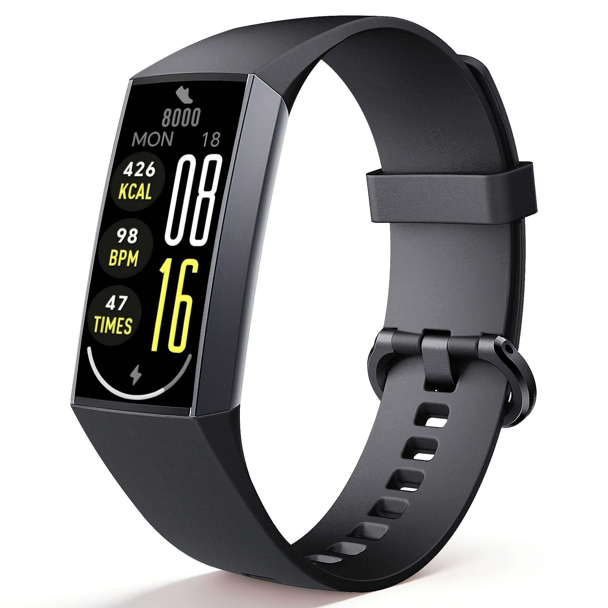 Jimhaby Fitness Tracker Smartwatch, 24-hour Heart Rate & Sleep Tracking, Blood Oxygen Tracking, 25 Sports Modes, 1.13" AMOLED Display, Pedometer, IP68 Waterproof for iOS and Android (Black)