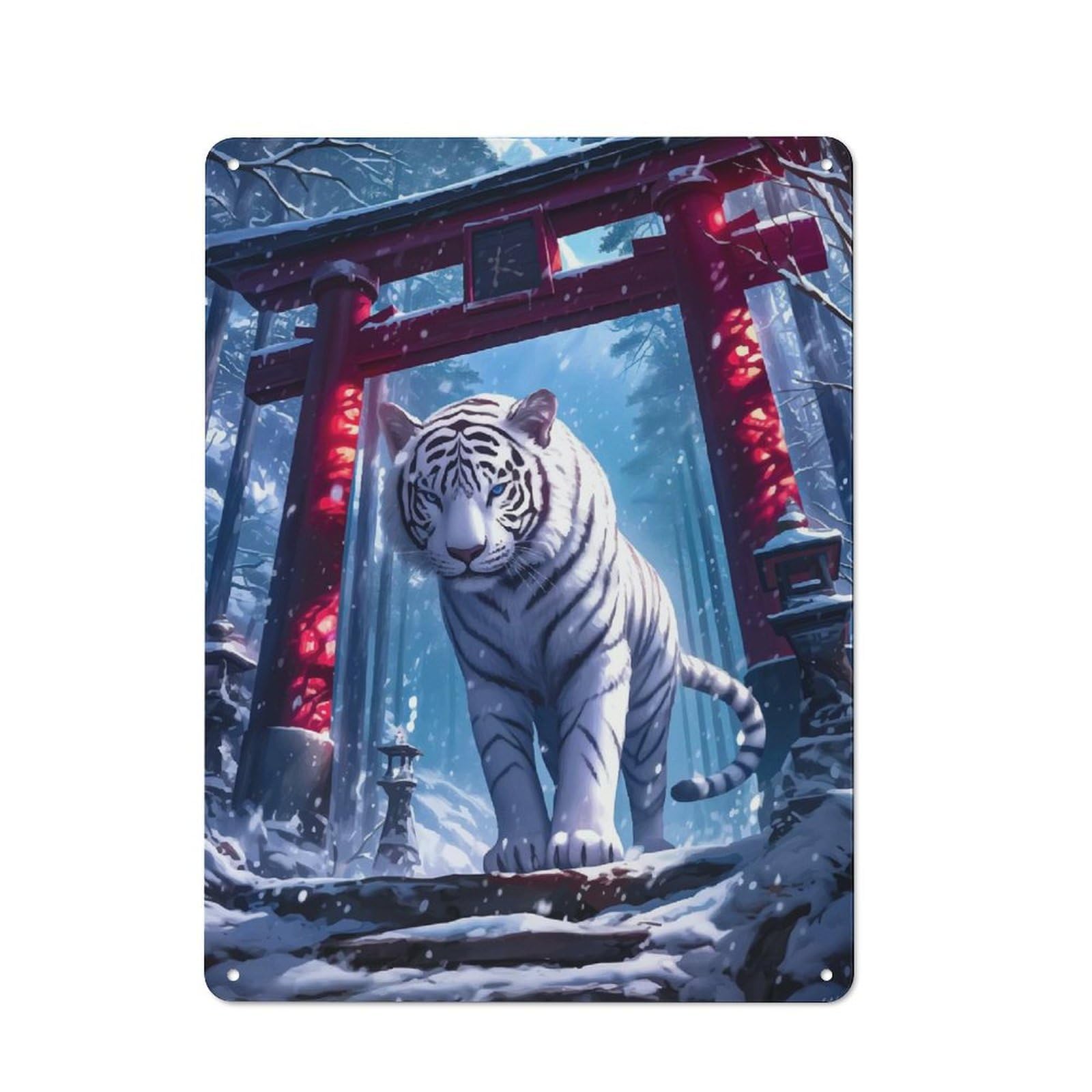 Junmoney White Tiger Shrine Vintage Tin Sign 40X30cm With For Living Room Or Hallway, For Living Room Decor Lovers