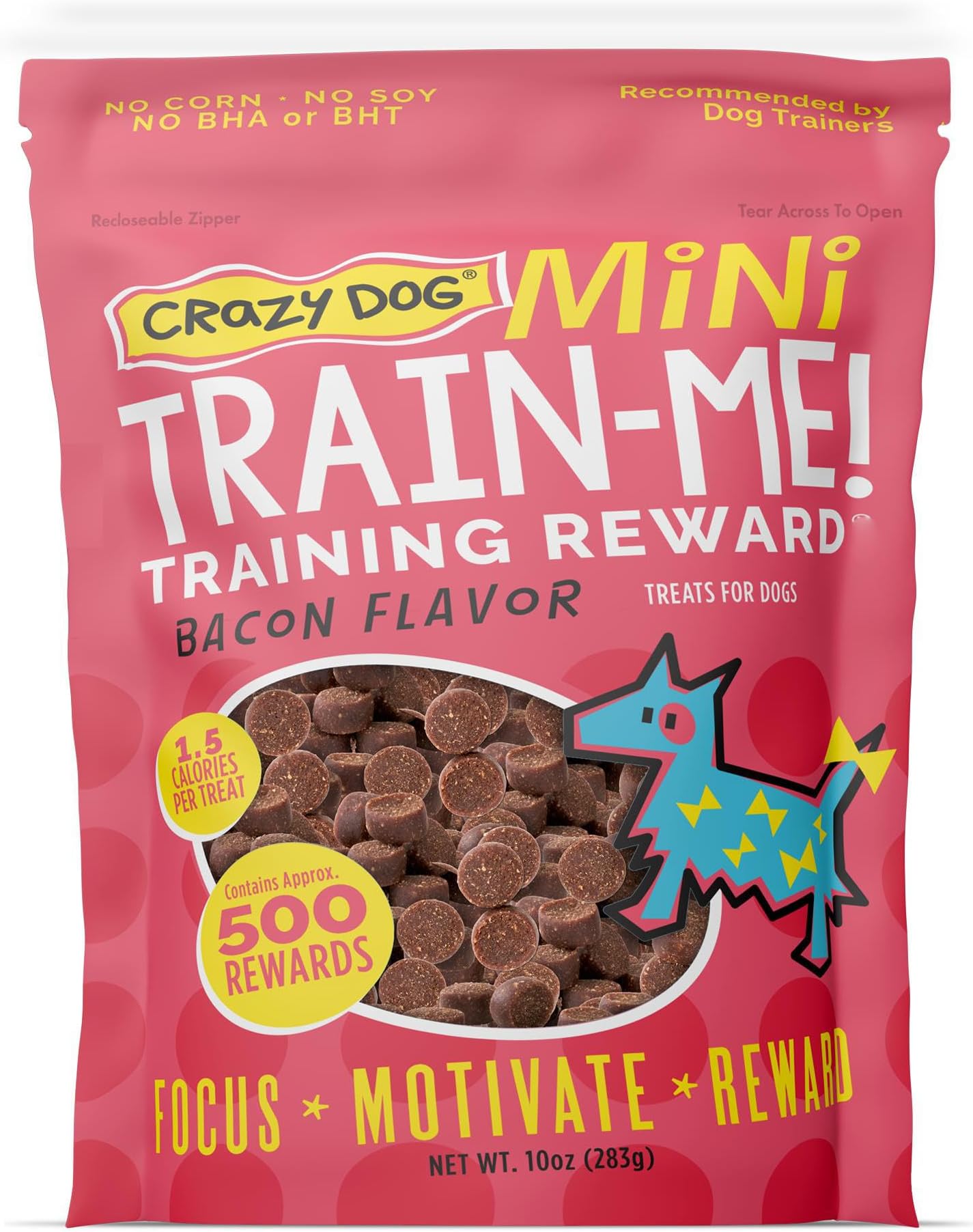Mini Train-Me! Training Treats 10 oz. Bag, Bacon Flavor, with 500 Treats per Bag, Recommended by Dog Trainers