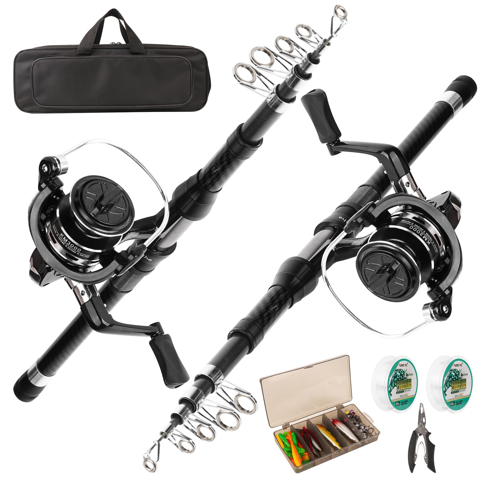 Fishing Rod Reel Combo - 2PCS 6.89ft Telescopic Fishing Poles 2PCS Spinning Reel