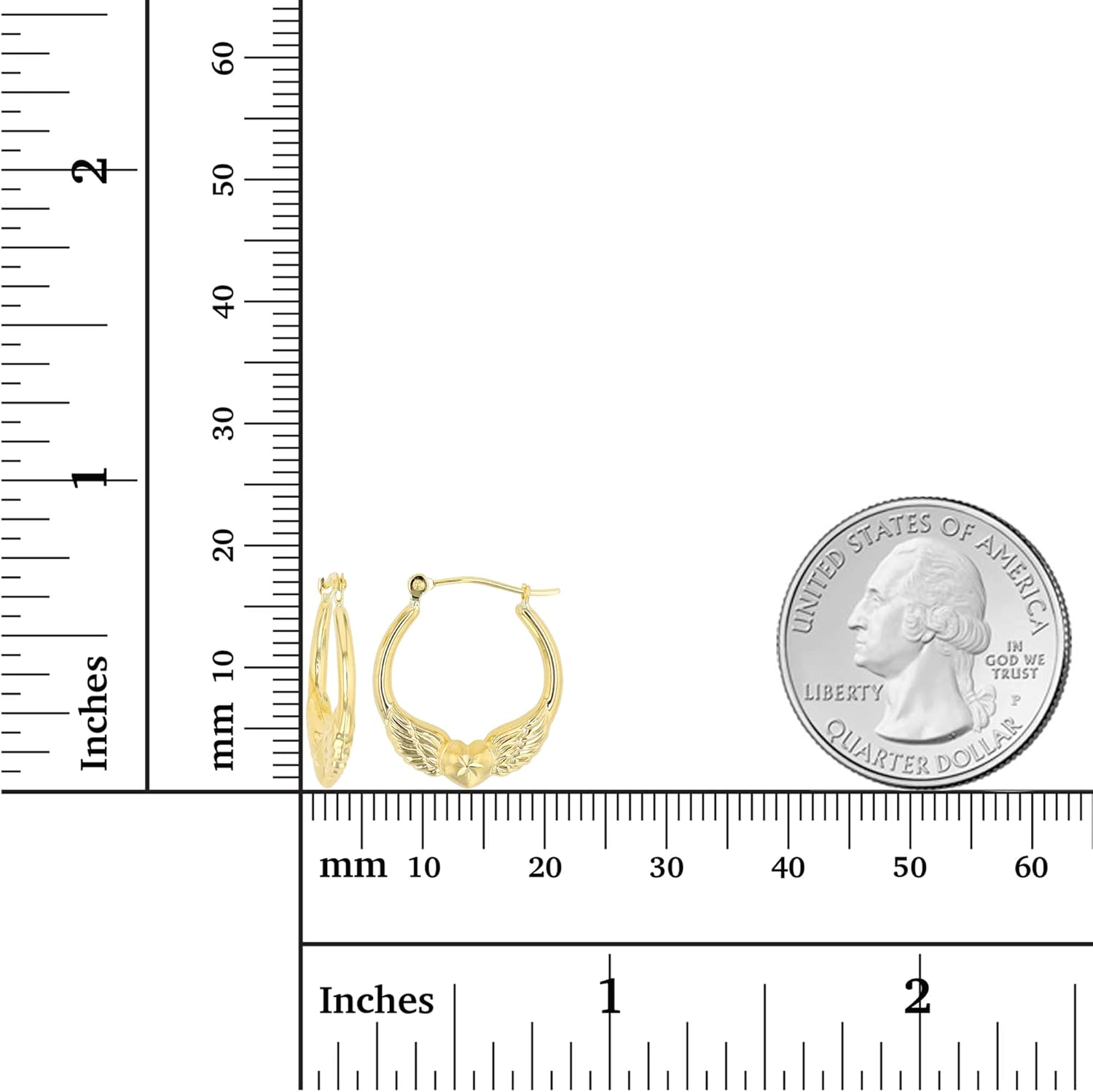 14K Yellow Gold Multiple Shapes of Hoop Earrings with Hinged Clasp | Wings & Heart, Dove and Cherub| Solid Gold Earrings for Women - Image 3