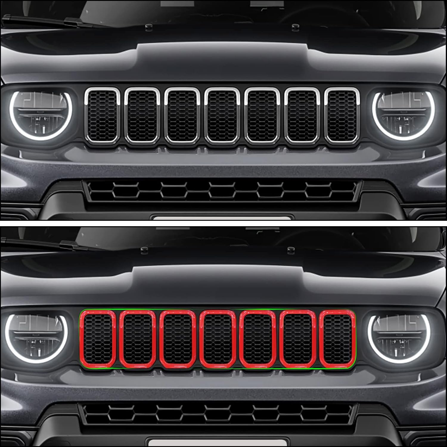 Front Grill Grille Inserts for Jeep Renegade 2023 (MEXICO and Latin America Version) Exterior ABS Grill Guard Cover Trim 7 Pack (2023 Red)
