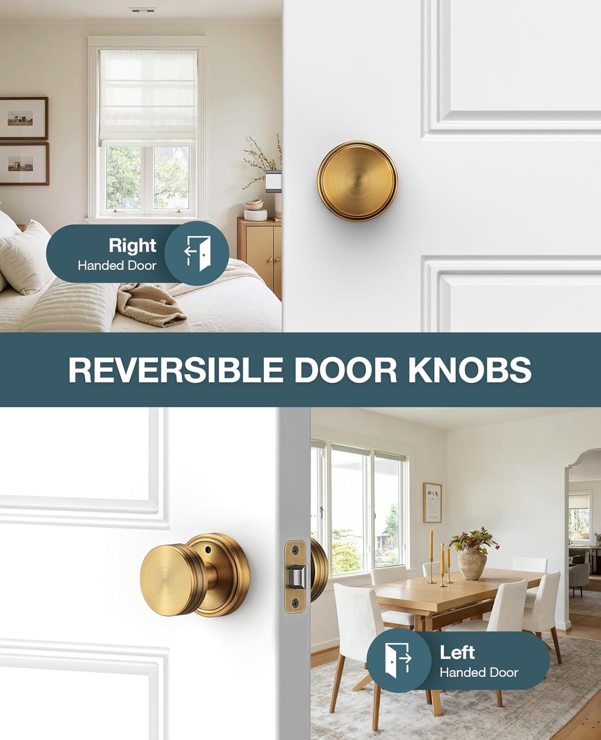 Privacy Antique Brass Door Knobs Heavy Duty Zinc Alloy Round Interior Door Knobs with Lock,for Bathroom & Bedroom, Modern Vintage Privacy Lockset with Emergency Release, 4 Pack