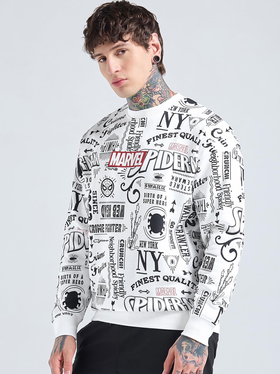 Bewakoof X Marvel Spider-Man Męska bluza oversize z mieszanki bawełny, Bewakoof Heavy Duty 1.0 | męska bluza zimowa