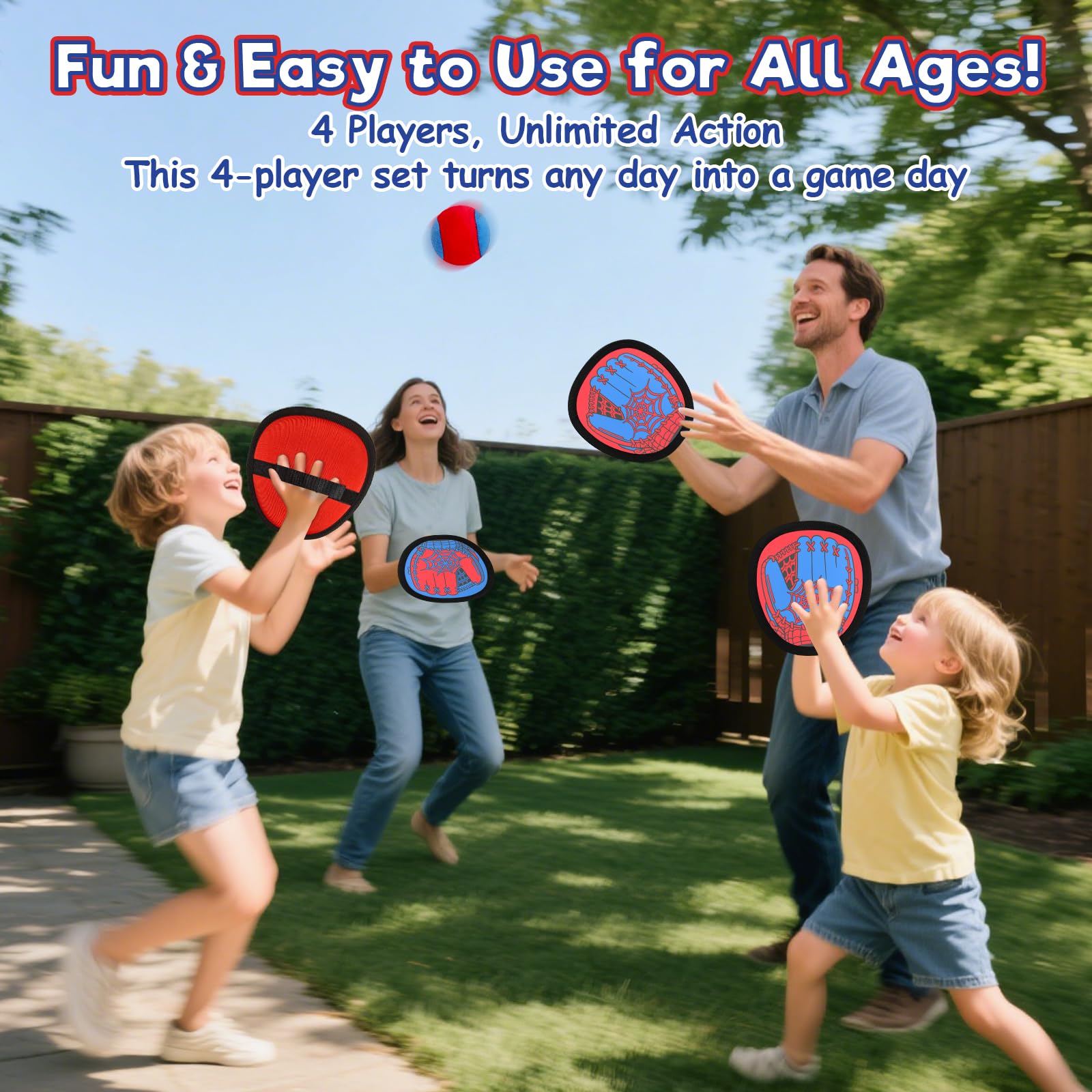 Sunrad Toss and Catch Ball Set, Kids Toddler Baseball Catch Ball Outdoor & Beach Toys for Family, Pool Beach Yard Camping Outside Game for Kids Age 3 4 5 6 7 8-12+, Birthday Gift for Boys Girls - 4