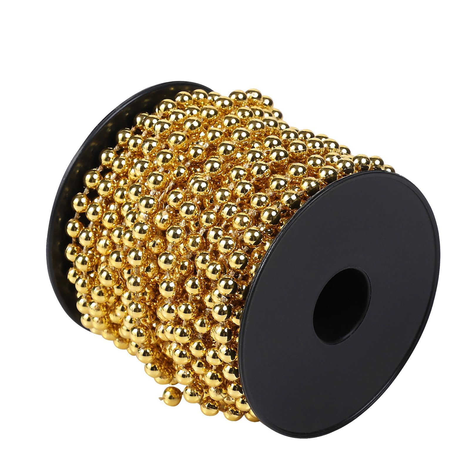 Collar de Perlas para Árbol de Navidad, 10 m, Dorado - Guirnalda y Cadena para Decoración Navideña, Manualidades y Bodas