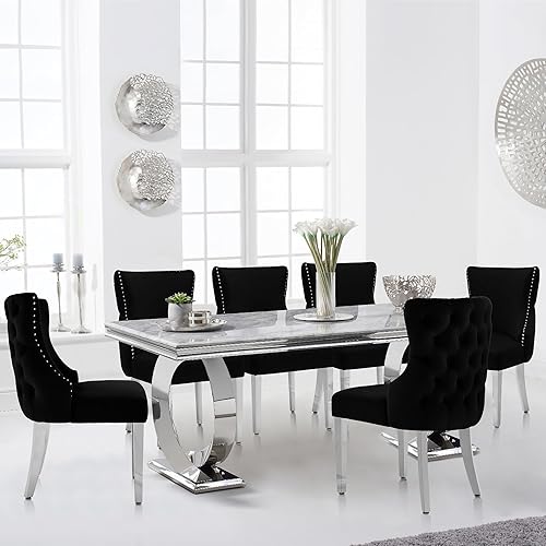 Miniatura 8 de Juego de 2 sillas de comedor de terciopelo, respaldo tapizado, Sillas de Comedor, lujosas sillas de comedor con patas de acero inoxidable, asientos