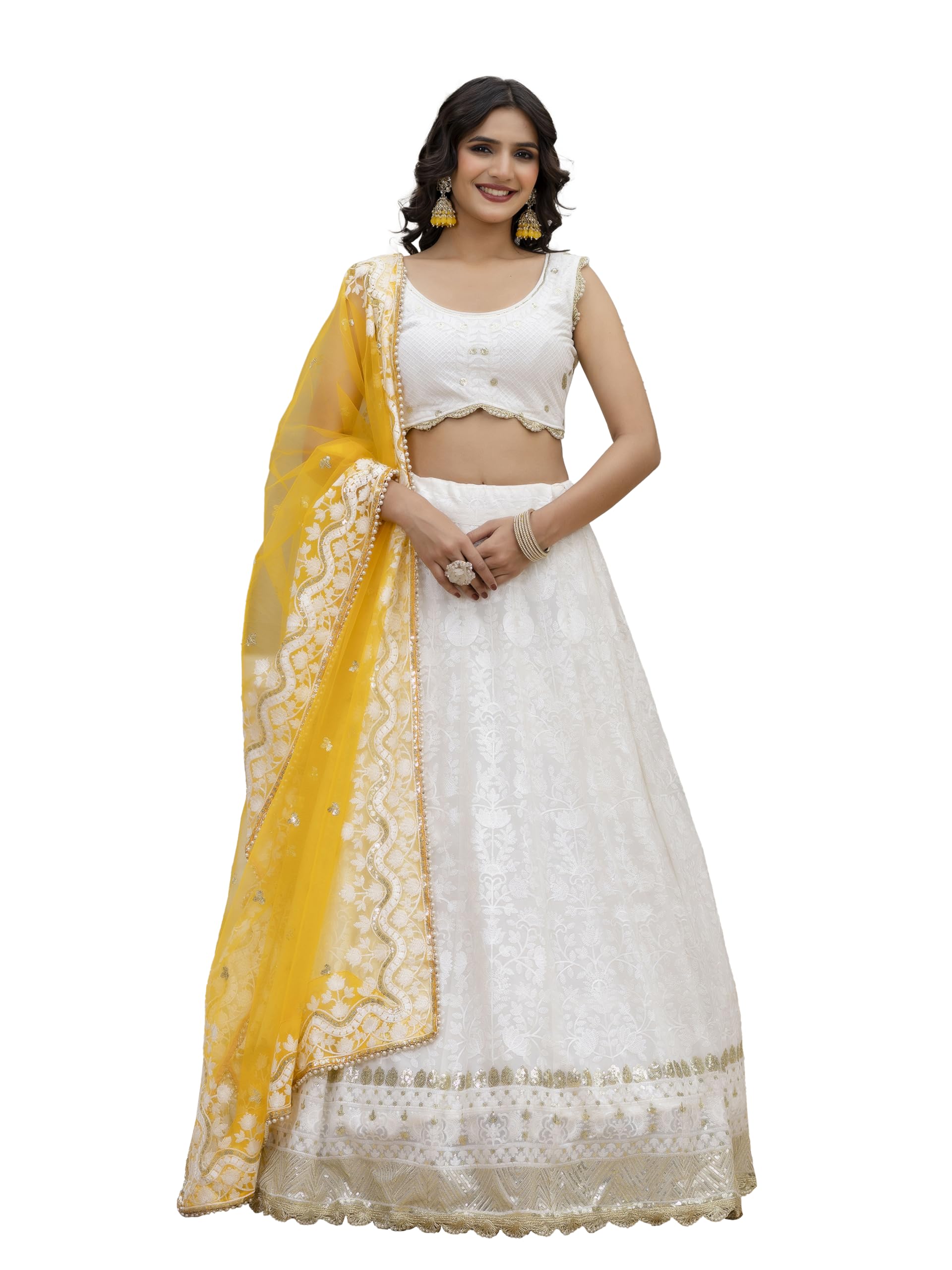 Georgette Embroidery Sequence Work Wedding Lehenga Choli Unstitch Blouse with Dupatta For Women