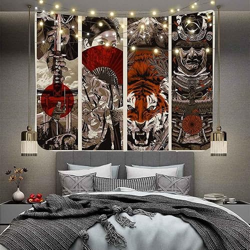 Miniatura 8 de Aidatain Tapiz de estilo japonés Samurai Maiko, tapiz de pared para dormitorio, tapiz de tigre de franela de 80 x 60 pulgadas, monte Fuji, manta