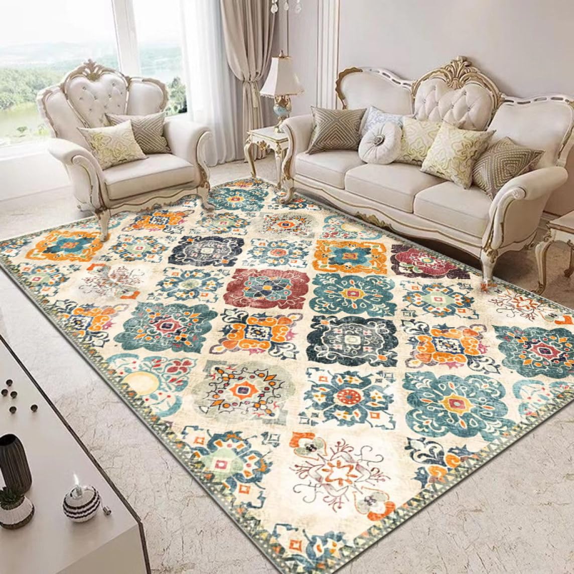 Amazon｜[ZS2L7] ヴィンテージ風 ラグ アンティーク おしゃれ