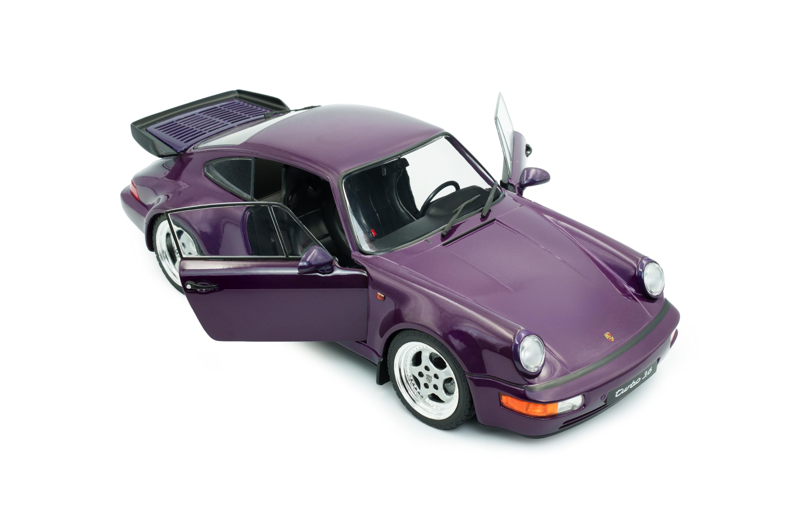 Solido Porsche 911 (964) Turbo (1990) - Carrozzina sportiva classica con ampia carrozzeria turbo, vernice metallica, Diecast modellino auto, blu viola, 1:18