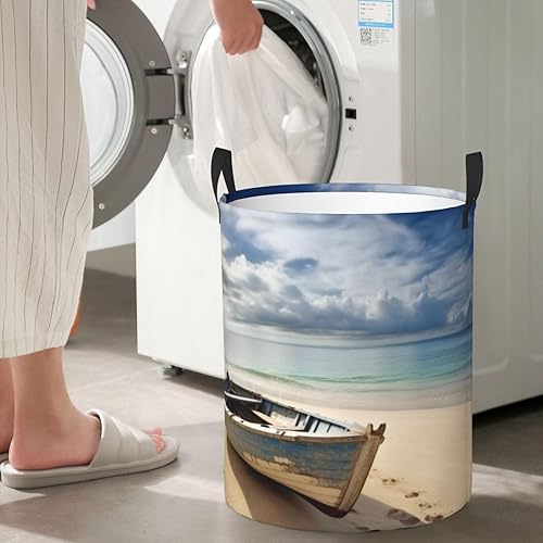Miniatura 7 de Boat on the Beach print Circular Hamper Waterproof Storage Bin Organizer Basket Laundry Hamper With Handles For Clothes Toys Medium
